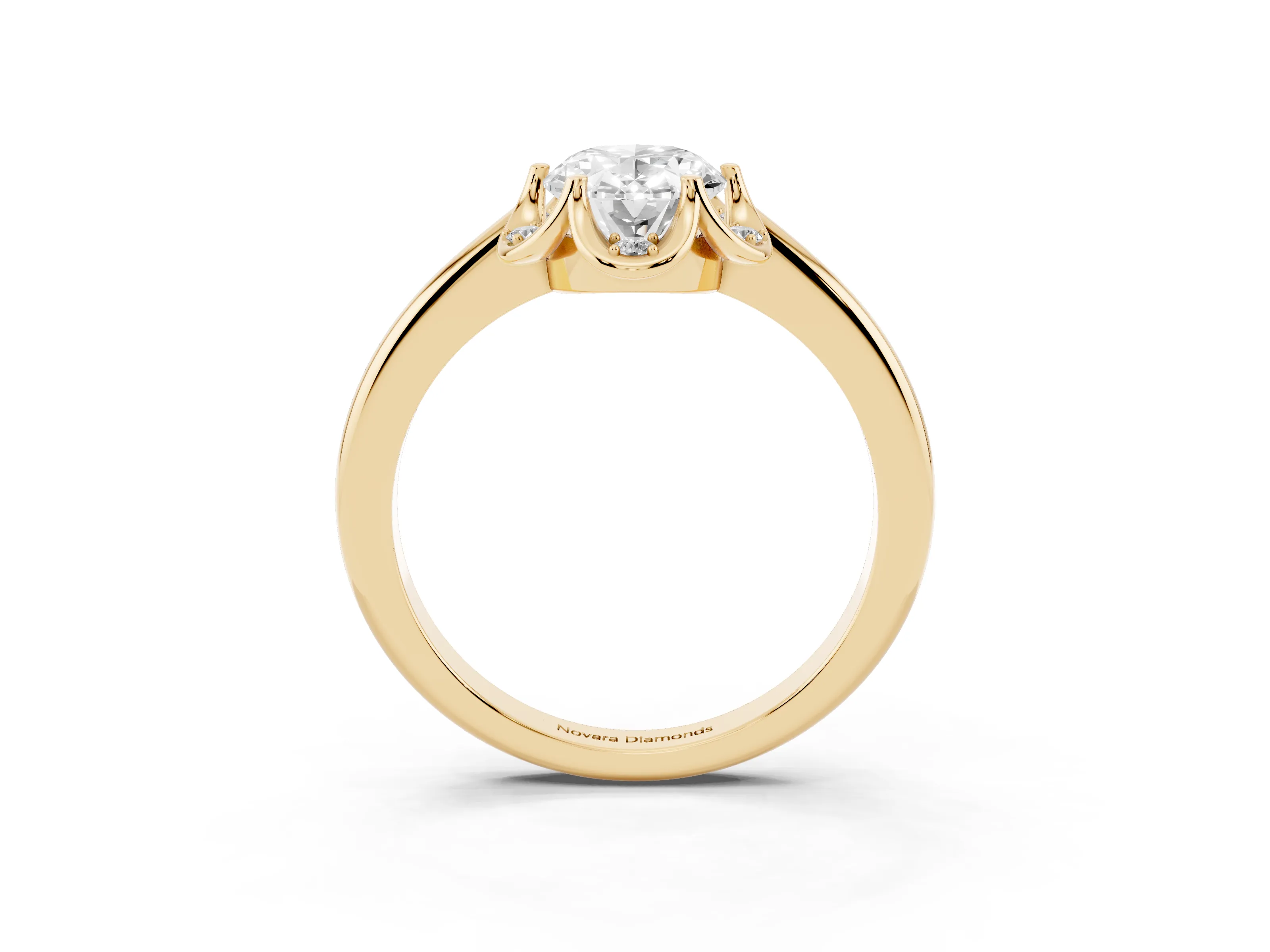 Oval Cut Diamond Round Cluster Halo Ring Set in Yellow gold with Solitaire Band and Prong Setting