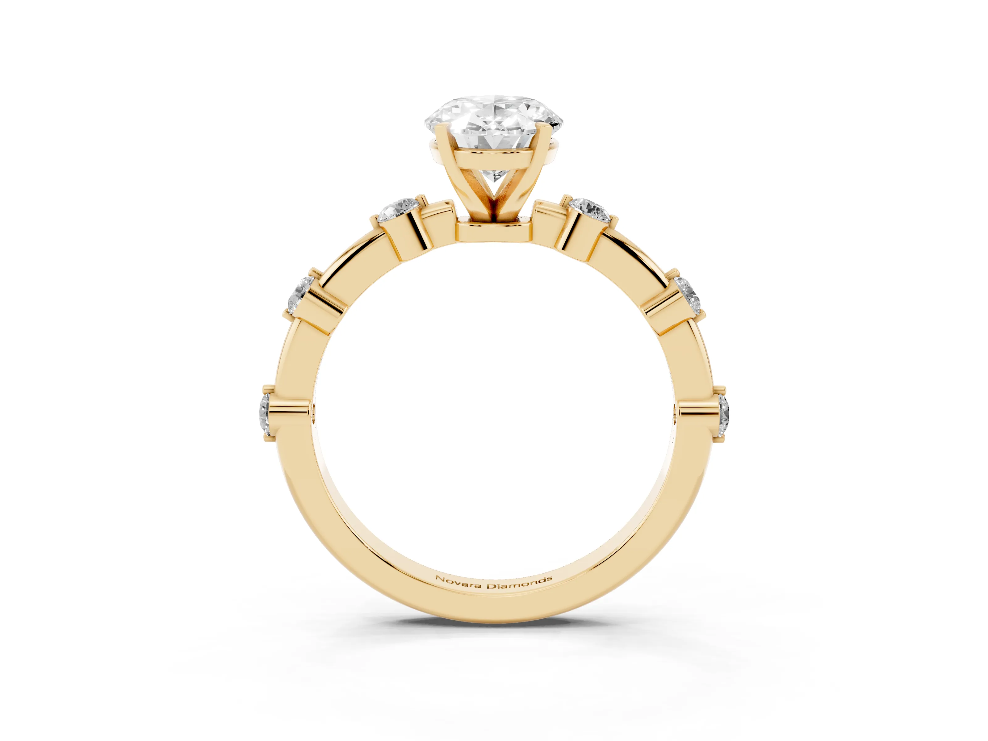 Oval Cut Diamond Solitaire Ring Set in Yellow gold with Bezel Set Side Stones and Prong Setting