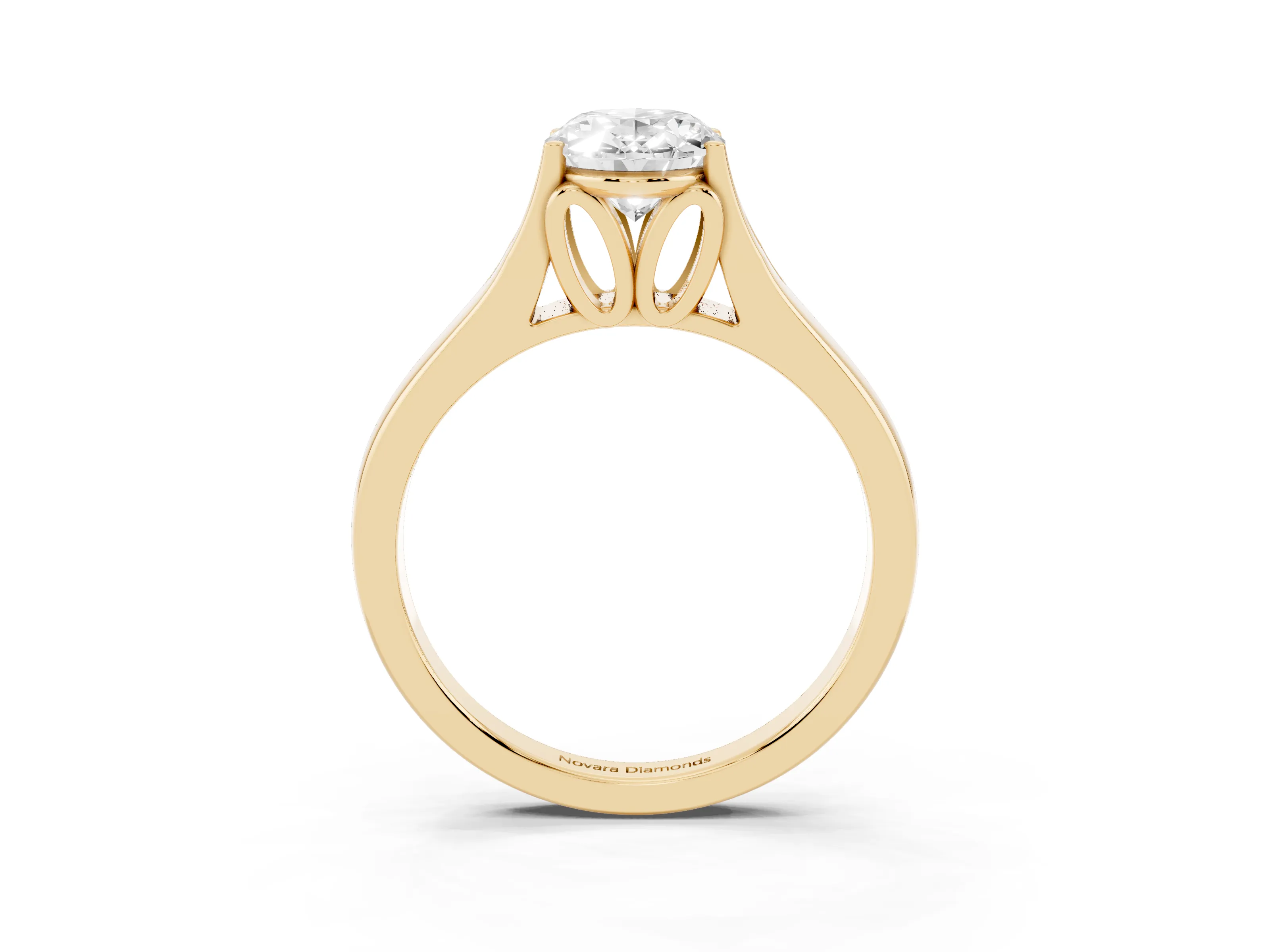 Oval Cut Diamond Solitaire Ring Set in Yellow gold with Arched Cathedral Band and Prong Setting