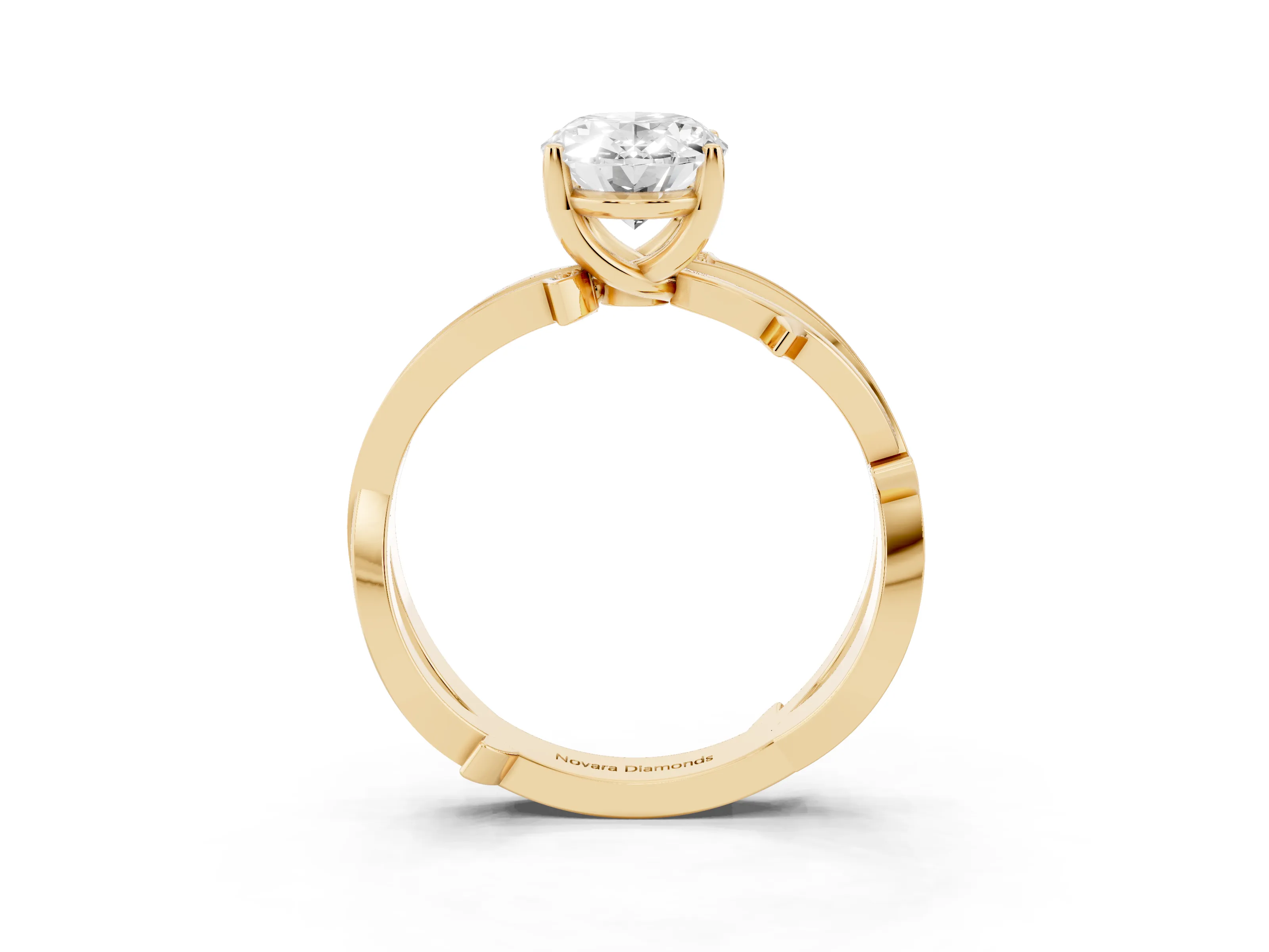 Oval Cut Diamond Pavé Twist Band Solitaire Ring Set in Yellow gold with Prong Setting