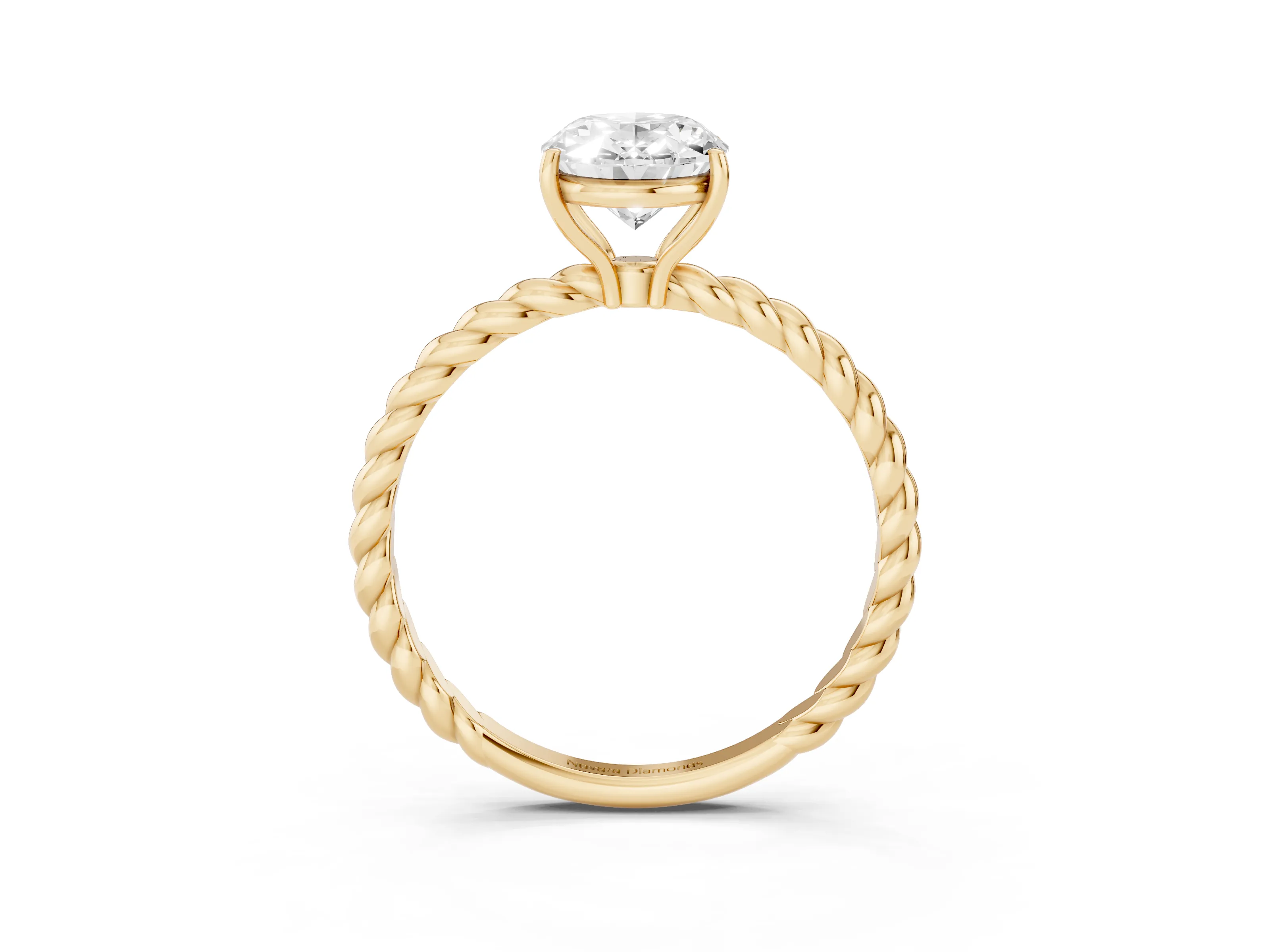 Oval Cut Diamond Solitaire Ring Set in Yellow gold with Twist Band and Prong Setting