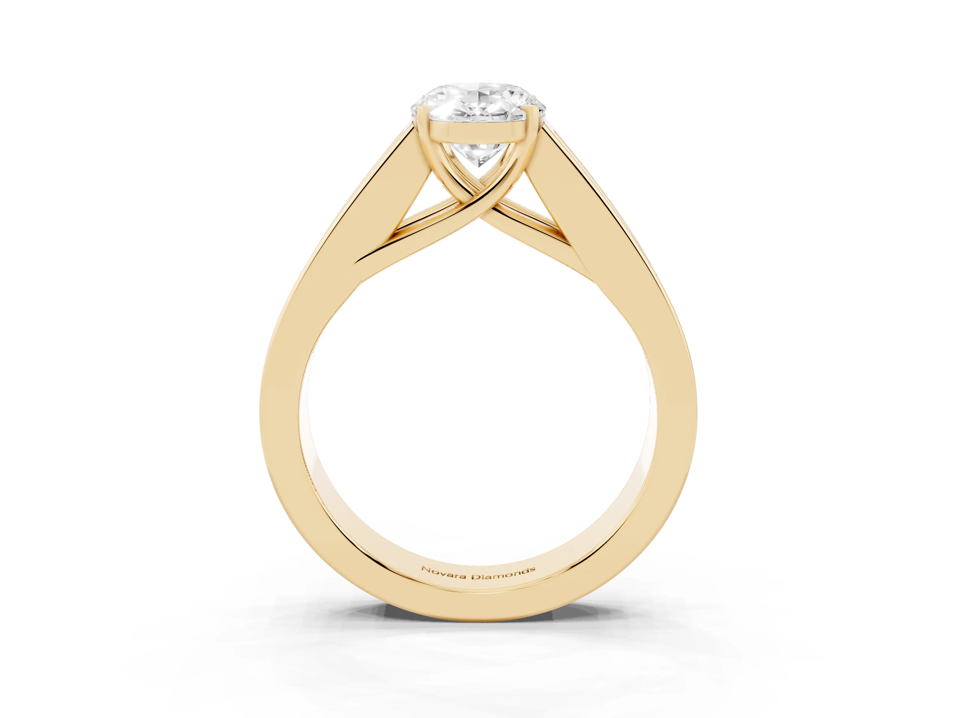 Oval Cut Diamond Solitaire Ring Set in Yellow gold with Channel-Set Accent Stones and Prong Setting