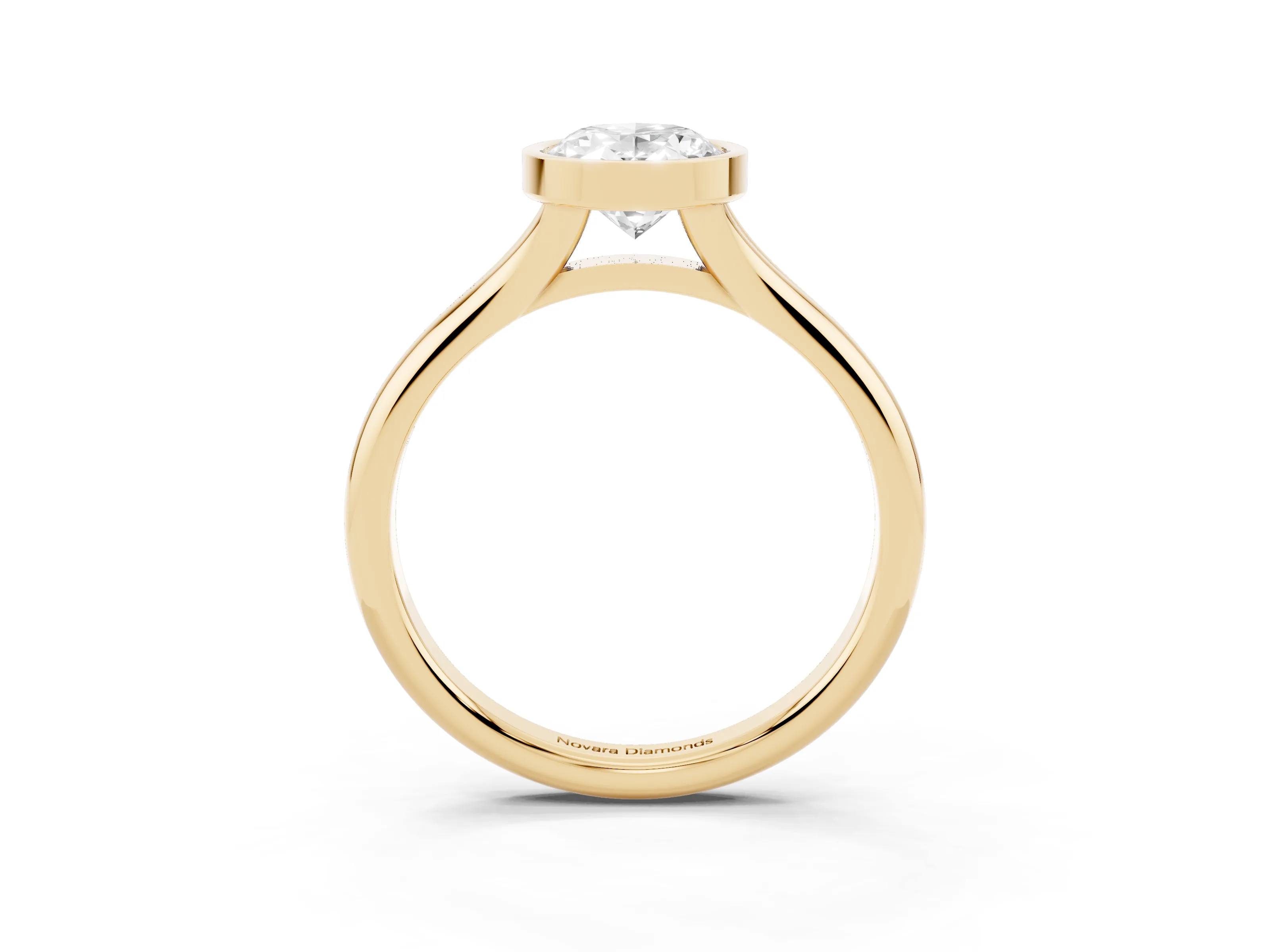 Bezel Set Oval Cut Diamond Solitaire Ring Set in Yellow gold with Smooth Band