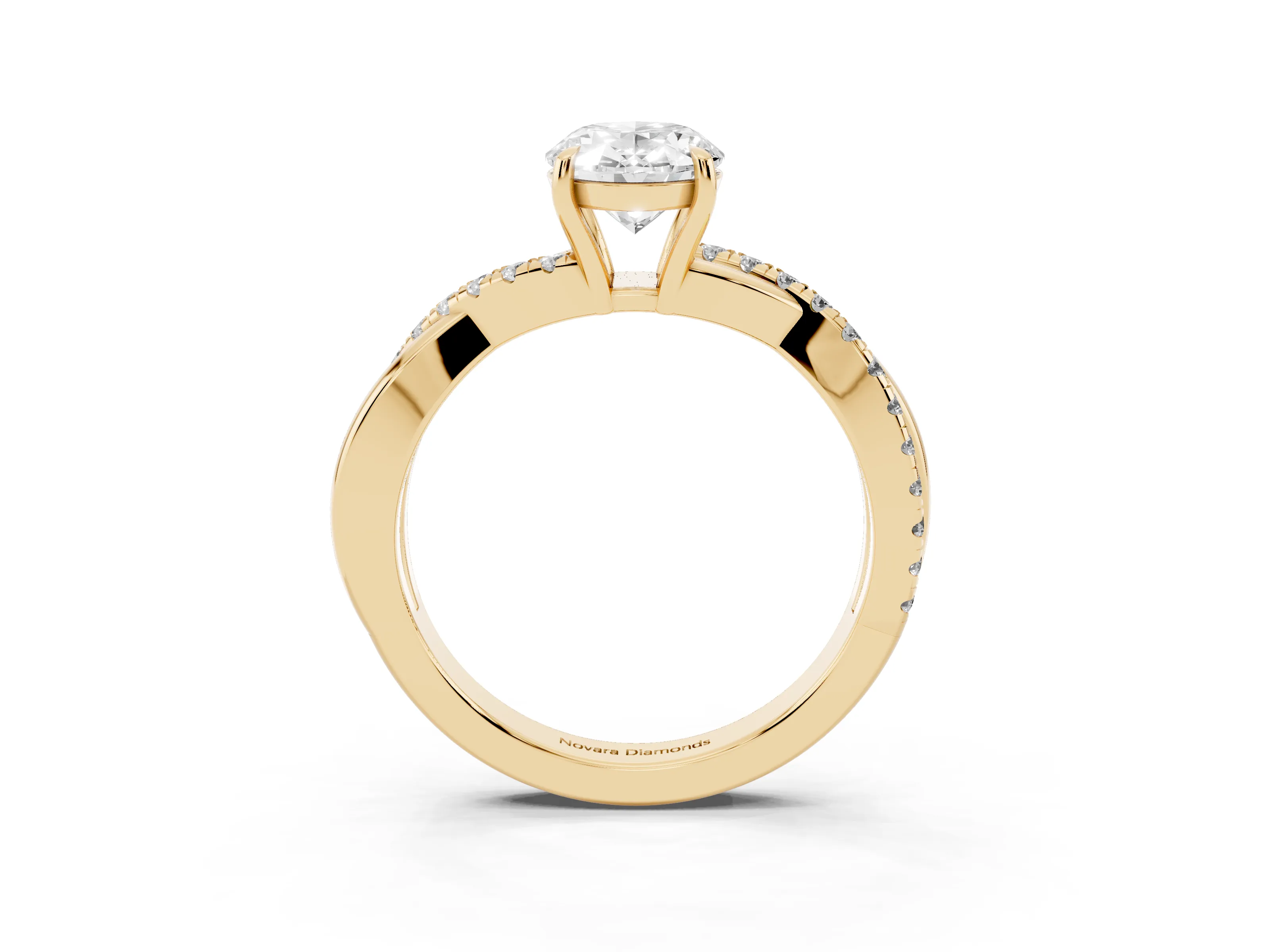 Oval Cut Diamond Twisted Pavé Band Ring Set in Yellow gold with Prong Setting