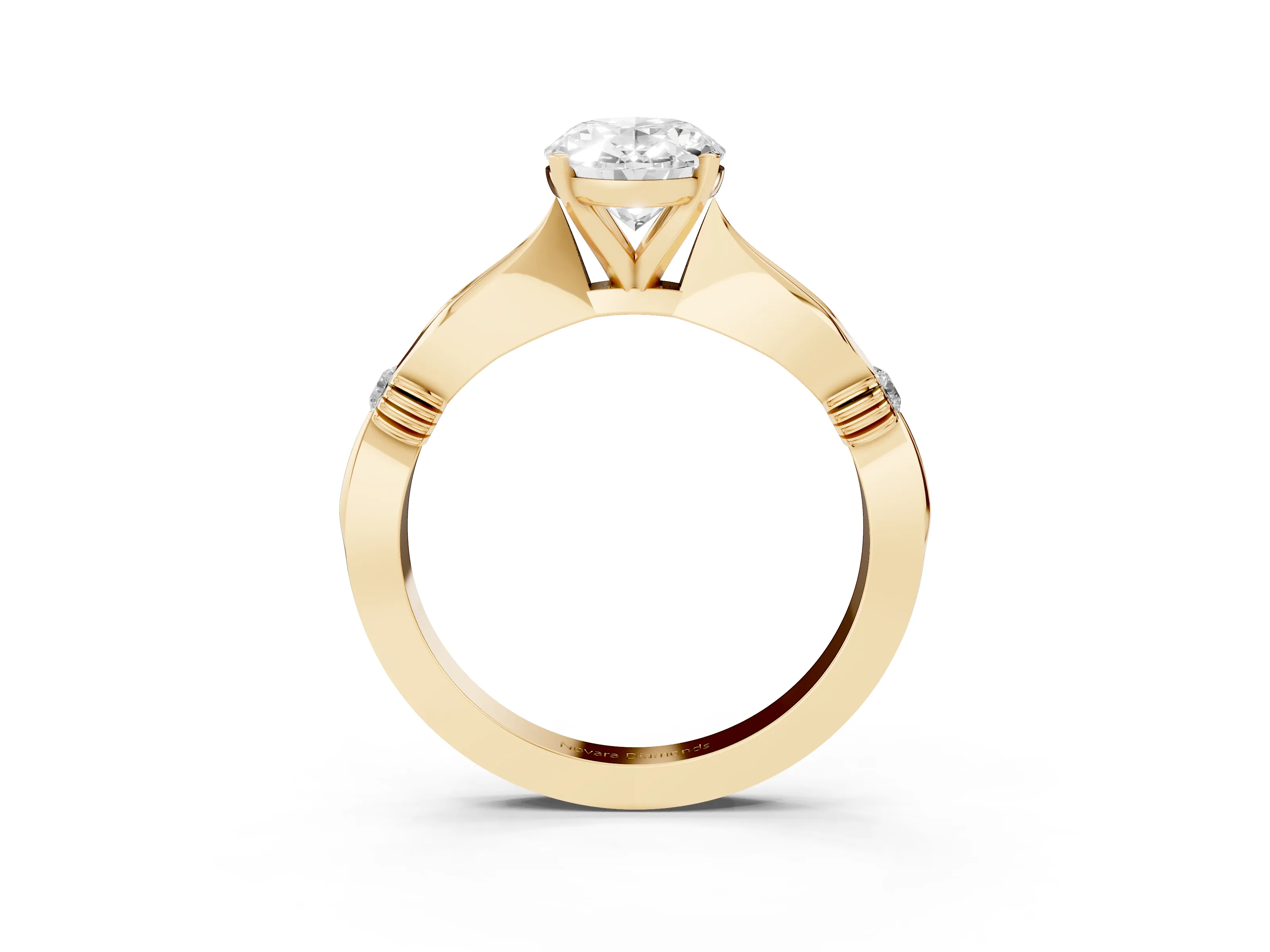Oval Cut Diamond Solitaire Twisted Band Ring Set in Yellow gold with Accent Stones and Prong Setting
