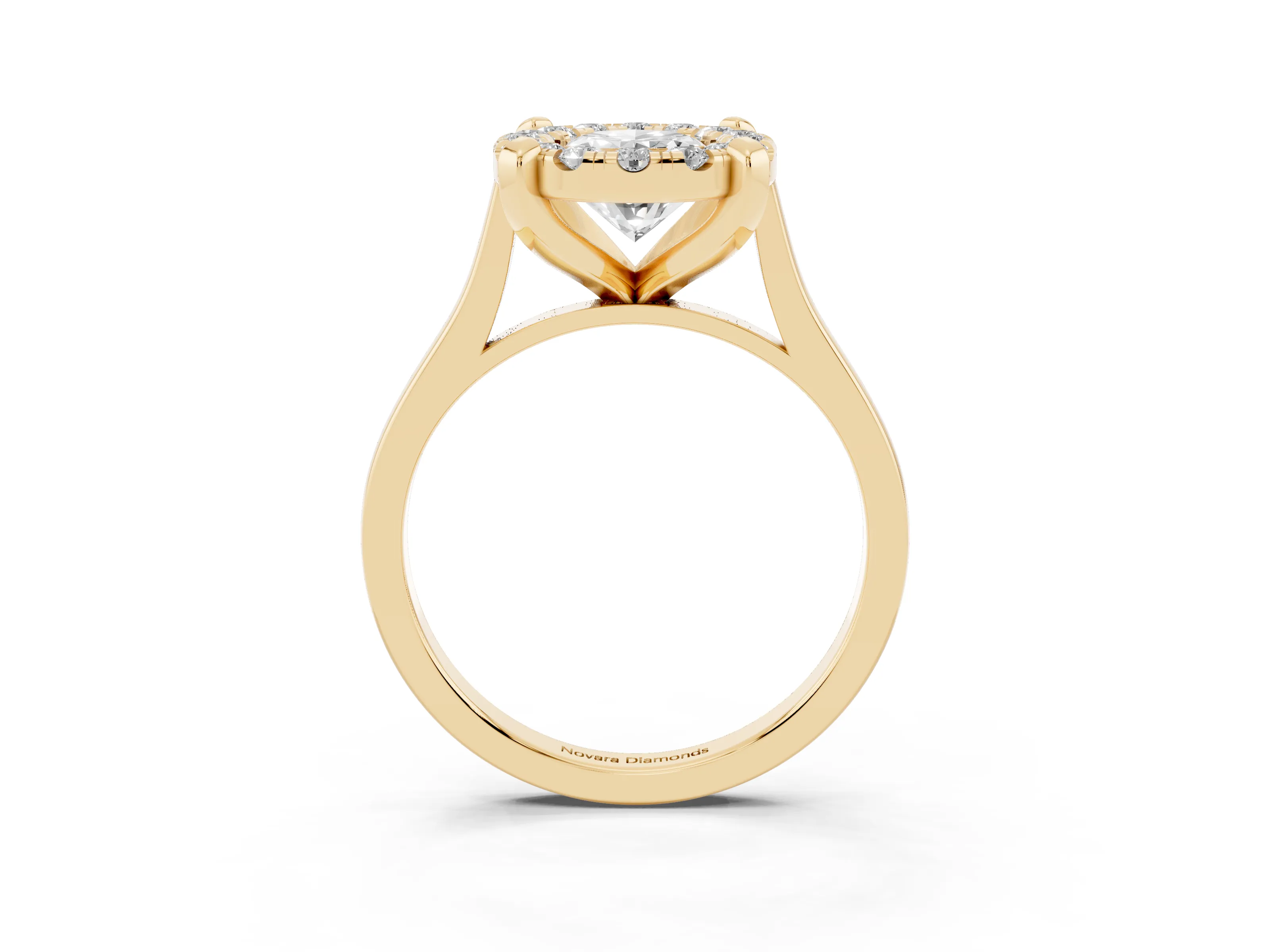 Oval Cut Diamond Cluster Halo Solitaire Ring Set in Yellow gold with Prong Setting