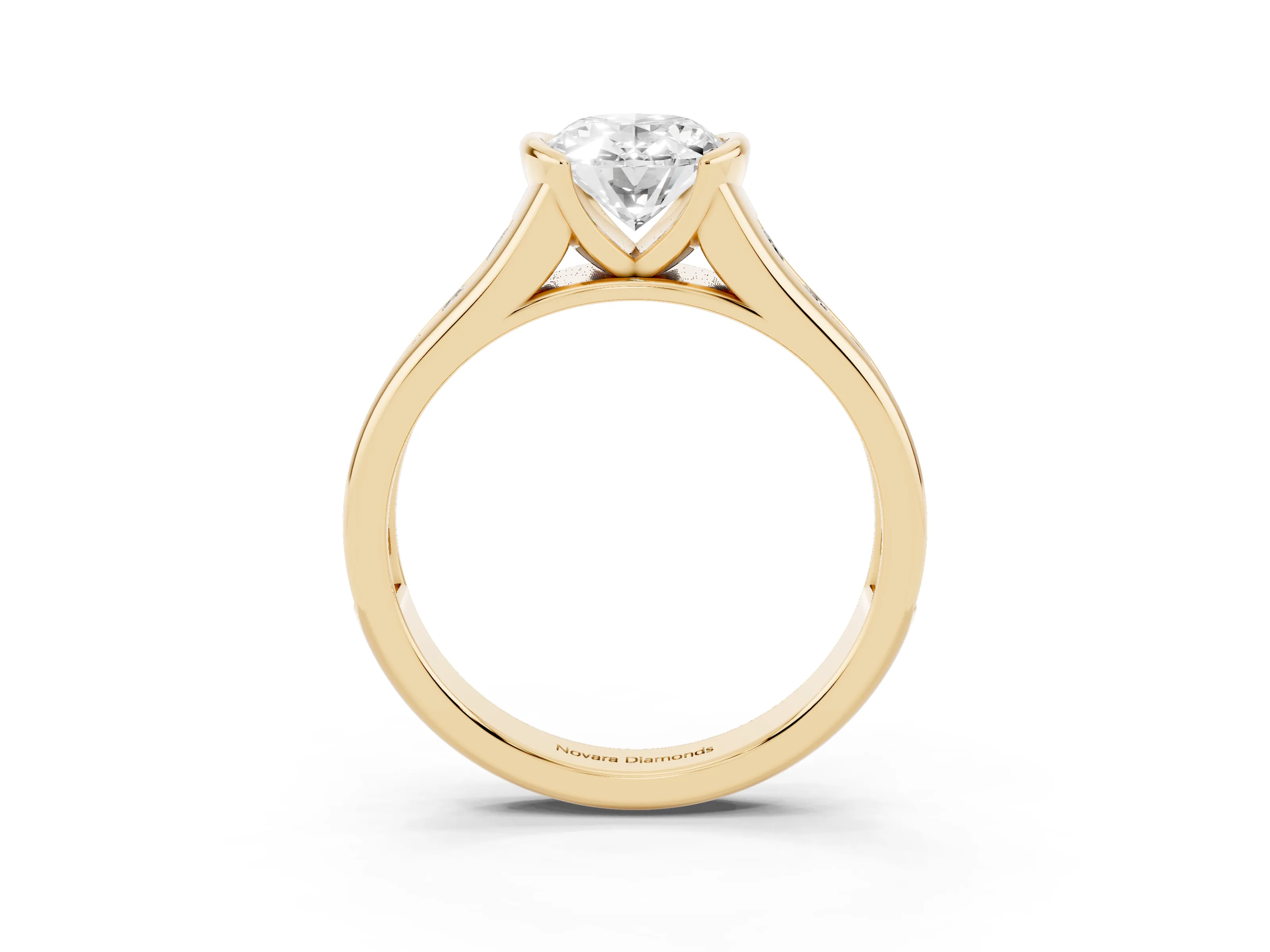 Oval Cut Diamond Bezel-Set Solitaire Ring Set in Yellow gold with Channel-Set Band