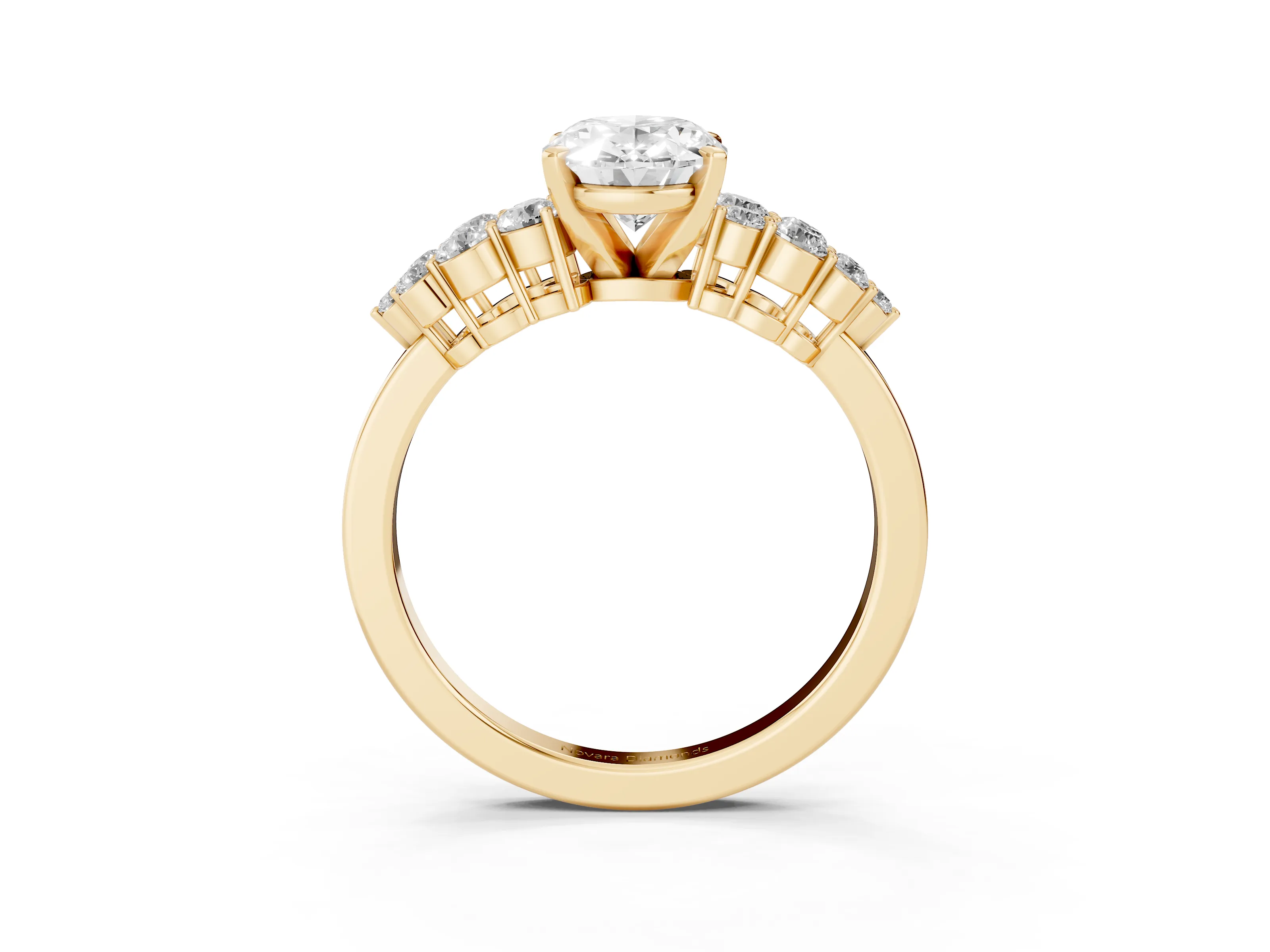 Oval Cut Diamond Cluster Engagement Ring Set in Yellow gold with Pavé Band and Prong Setting