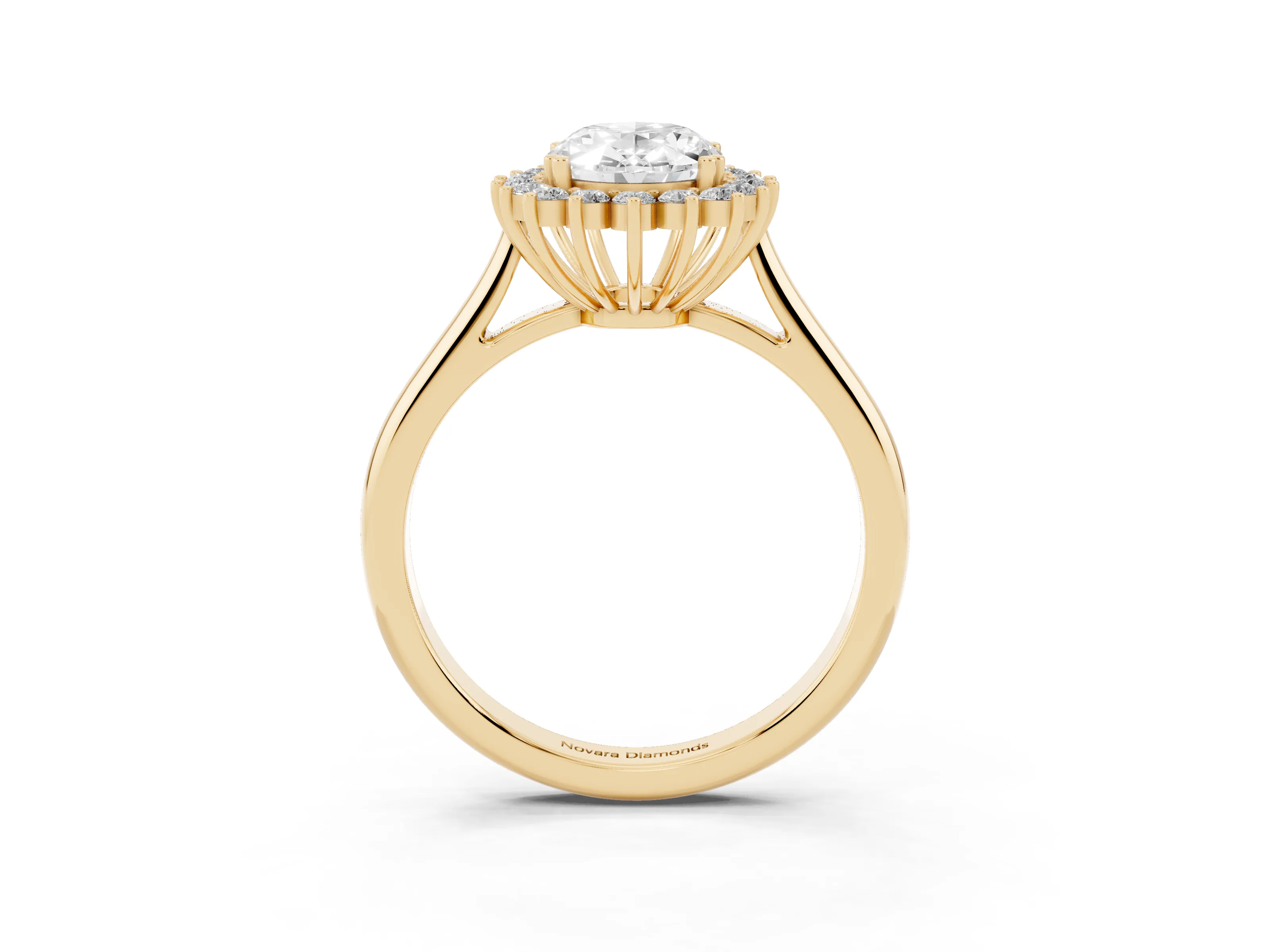 Oval Cut Diamond Halo Ring Set in Yellow gold with Plain Solitaire Band and Prong Setting