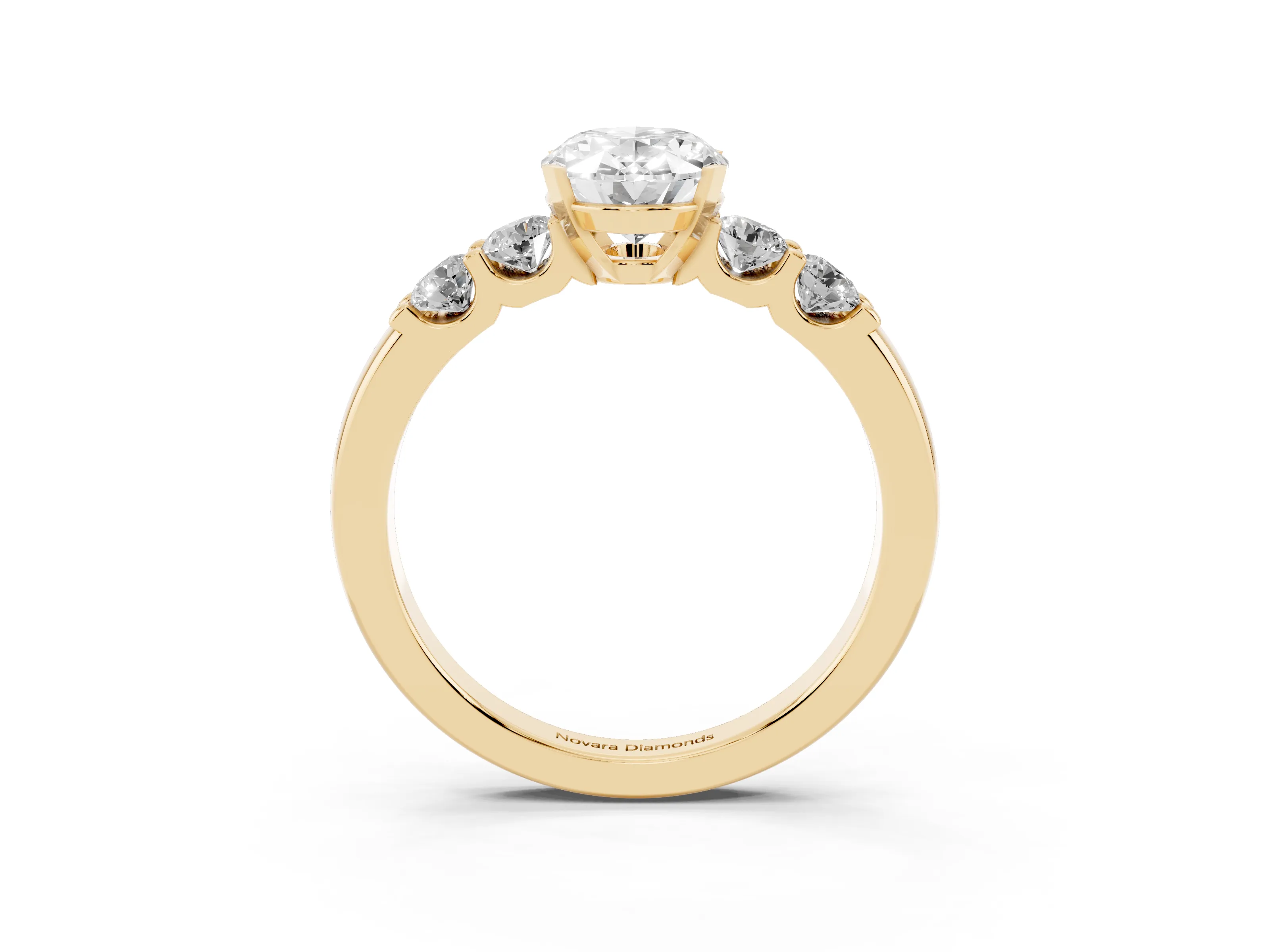 Oval Cut Diamond Five-Stone Prong Set Engagement Ring Set in Yellow gold with Channel Band