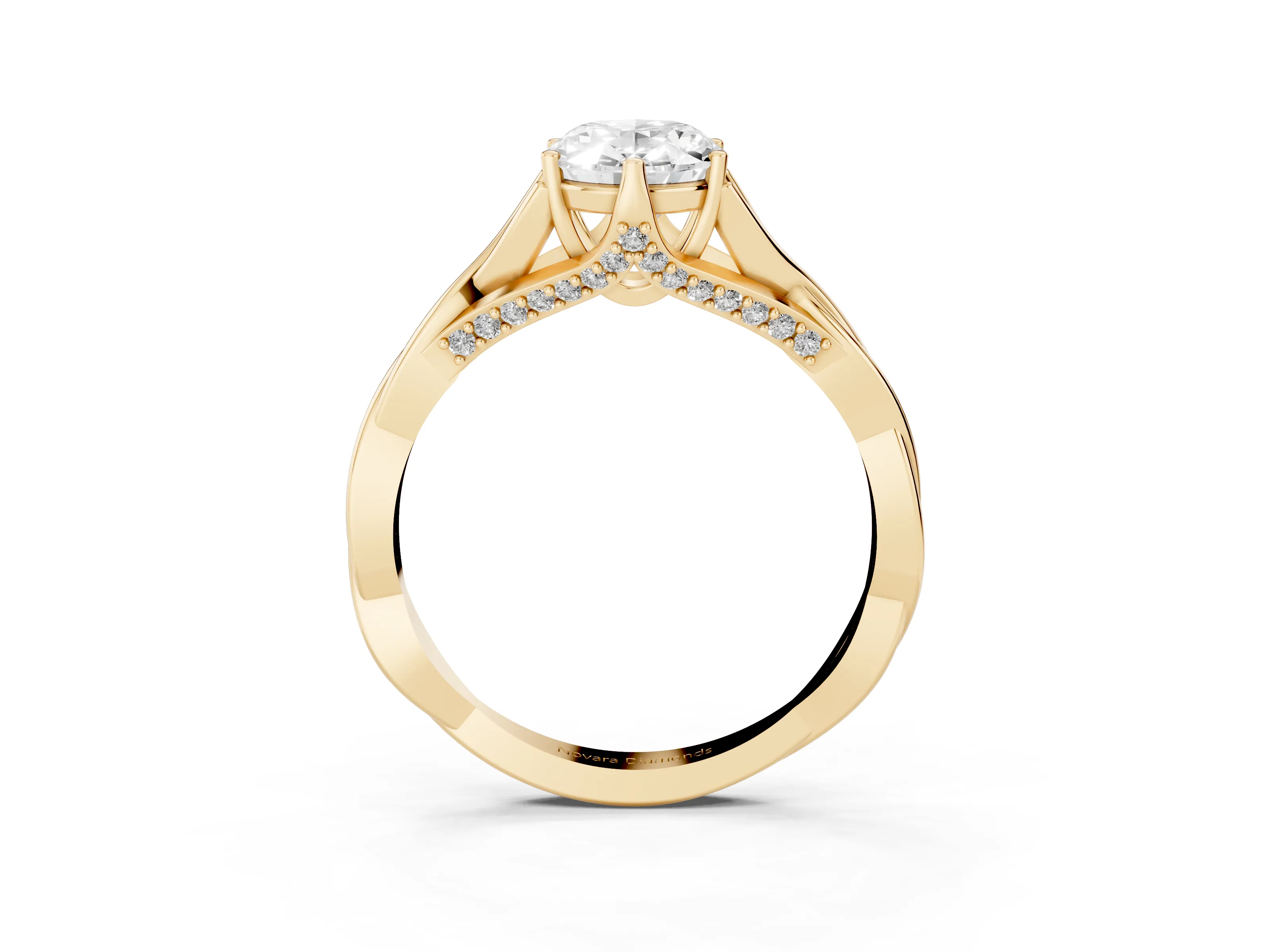 Oval Cut Diamond Intertwined Twist Band Solitaire Ring Set in Yellow gold with Prong Setting