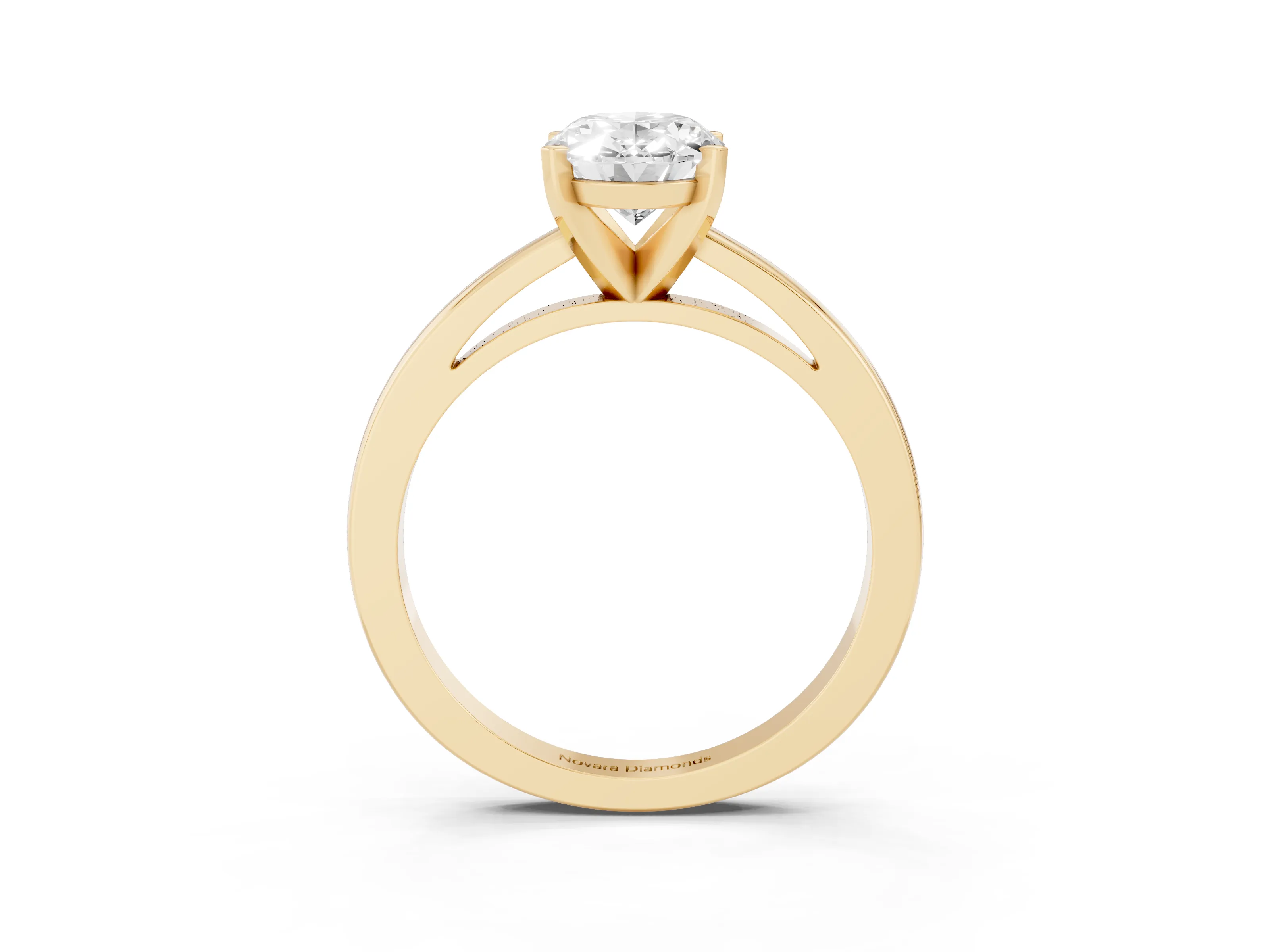 Oval Cut Diamond Solitaire Engagement Ring Set in Yellow gold with Prong Setting on a Classic Band