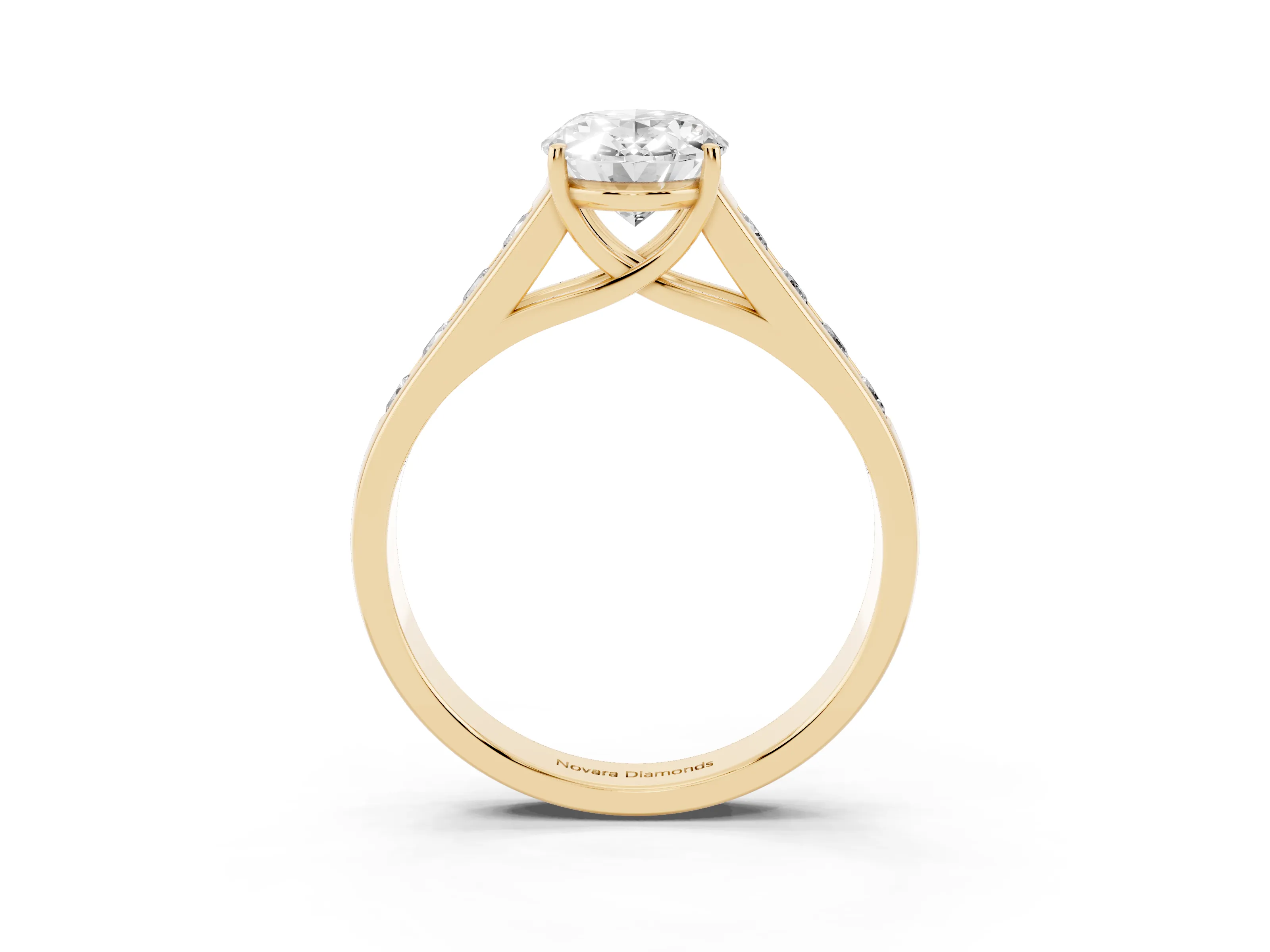 Oval Cut Diamond Solitaire Channel-Set Engagement Ring Set in Yellow gold with Prong Setting