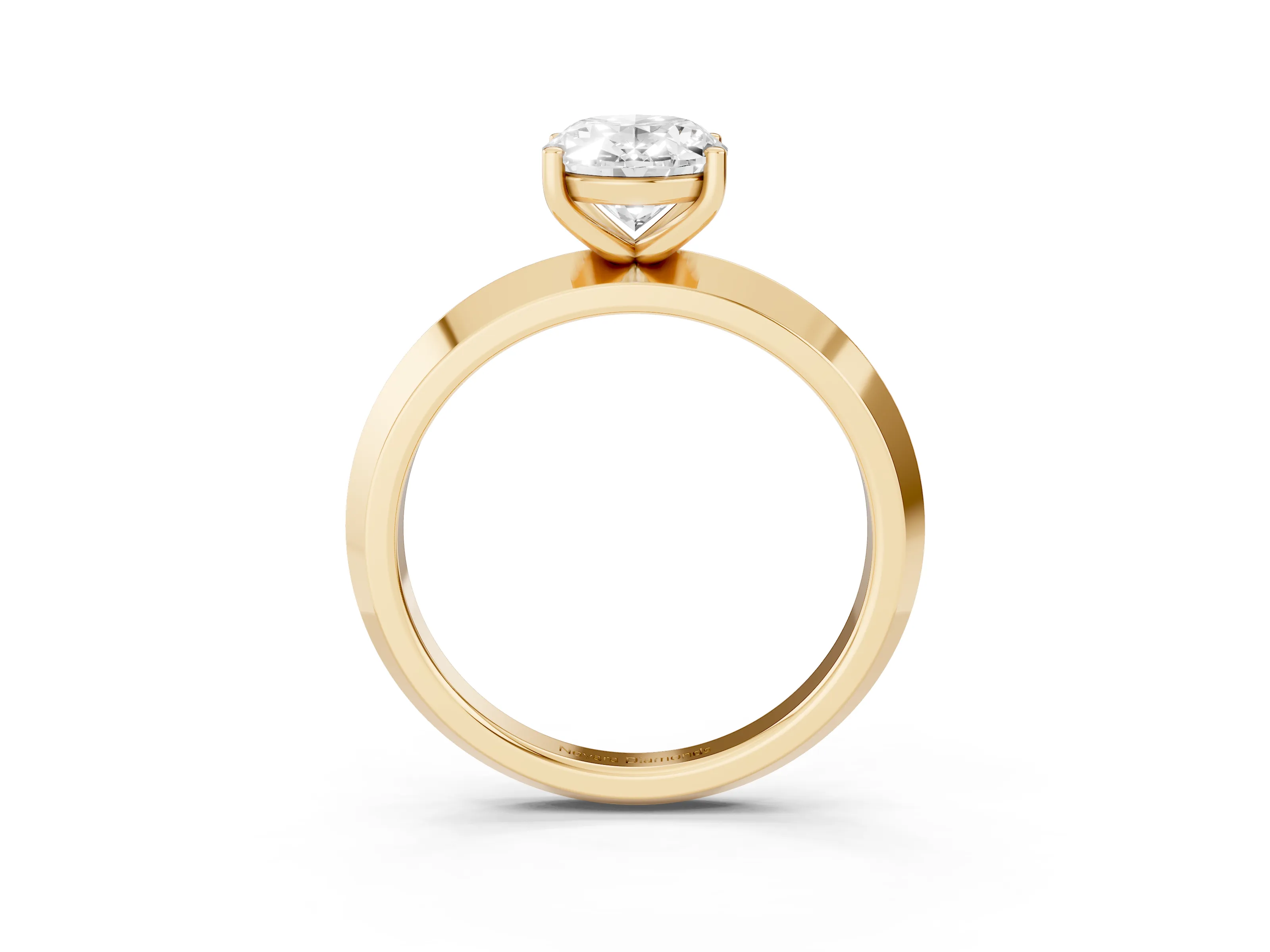 Oval Cut Diamond Solitaire Engagement Ring Set in Yellow gold with Flat Band and Prong Setting