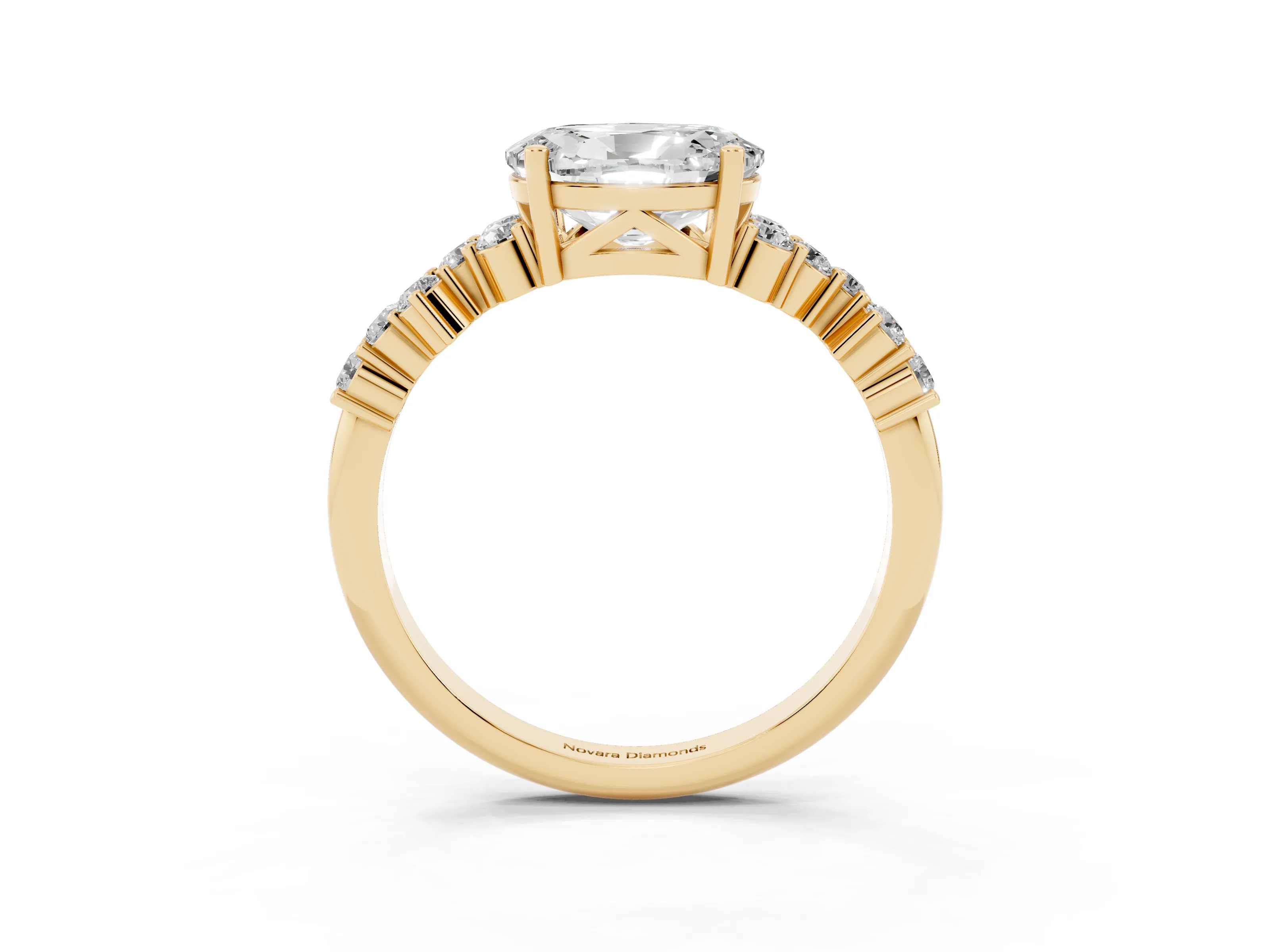 Oval Cut Diamond Ring Set in Yellow gold with Scattered Round Accents