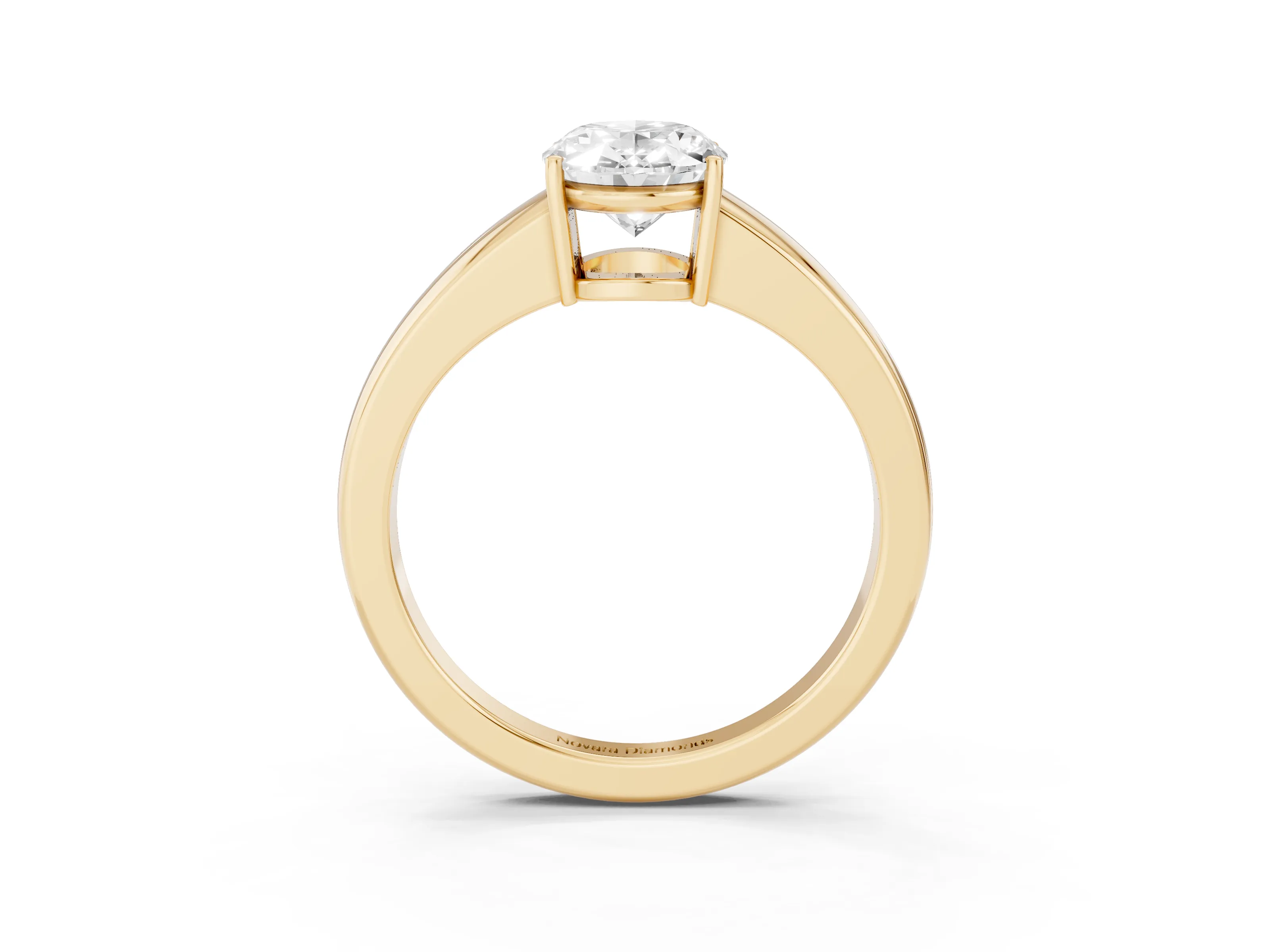 Oval Cut Diamond Solitaire Ring Set in Yellow gold with Tapered Band and Prong Setting