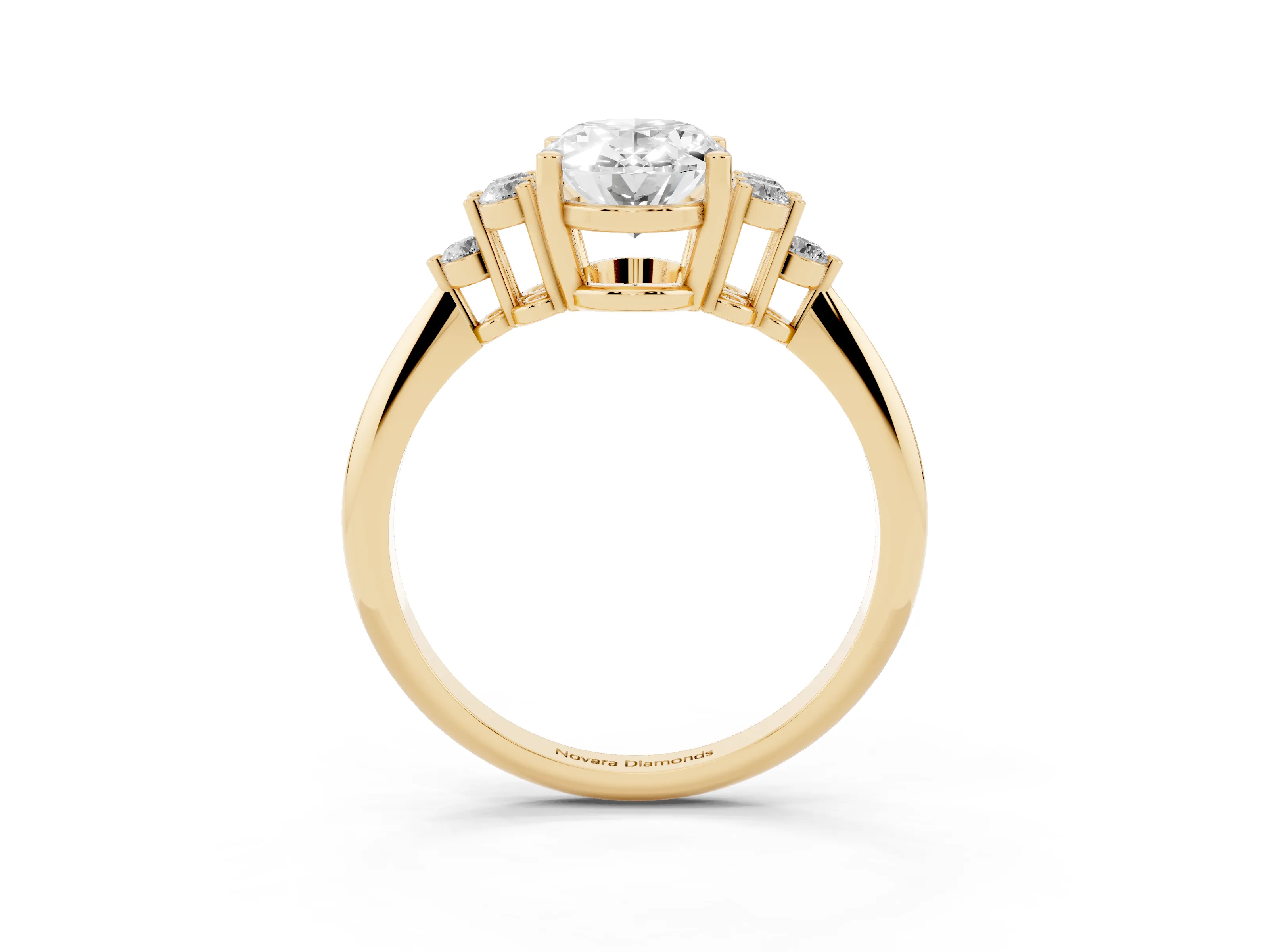 Oval Cut Diamond Cluster Ring Set in Yellow gold with Plain Band and Prong Setting