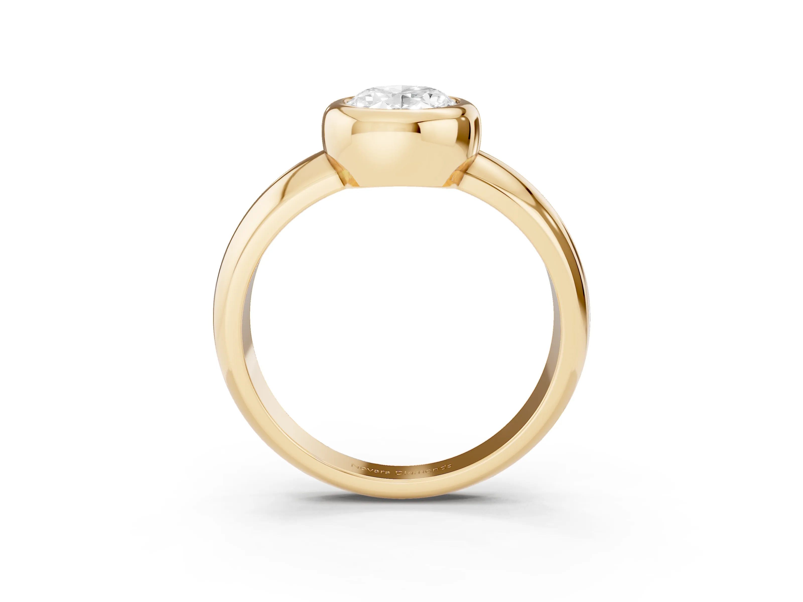 Bezel Set Oval Cut Diamond Solitaire Ring Set in Yellow gold with Wide Band