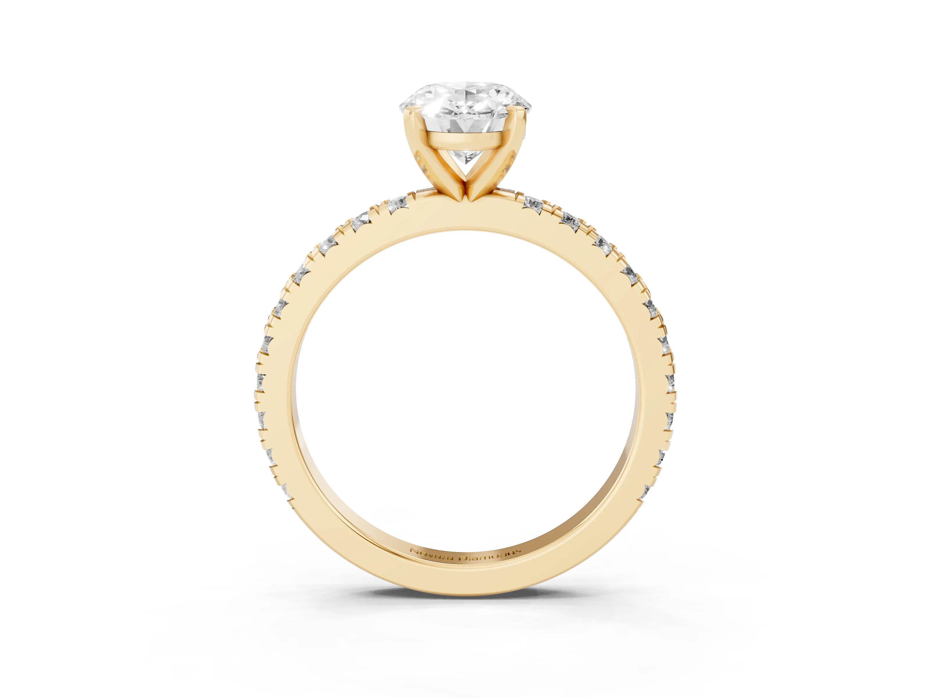 Oval Cut Diamond Pavé Band Solitaire Set in Yellow gold with Prong Setting