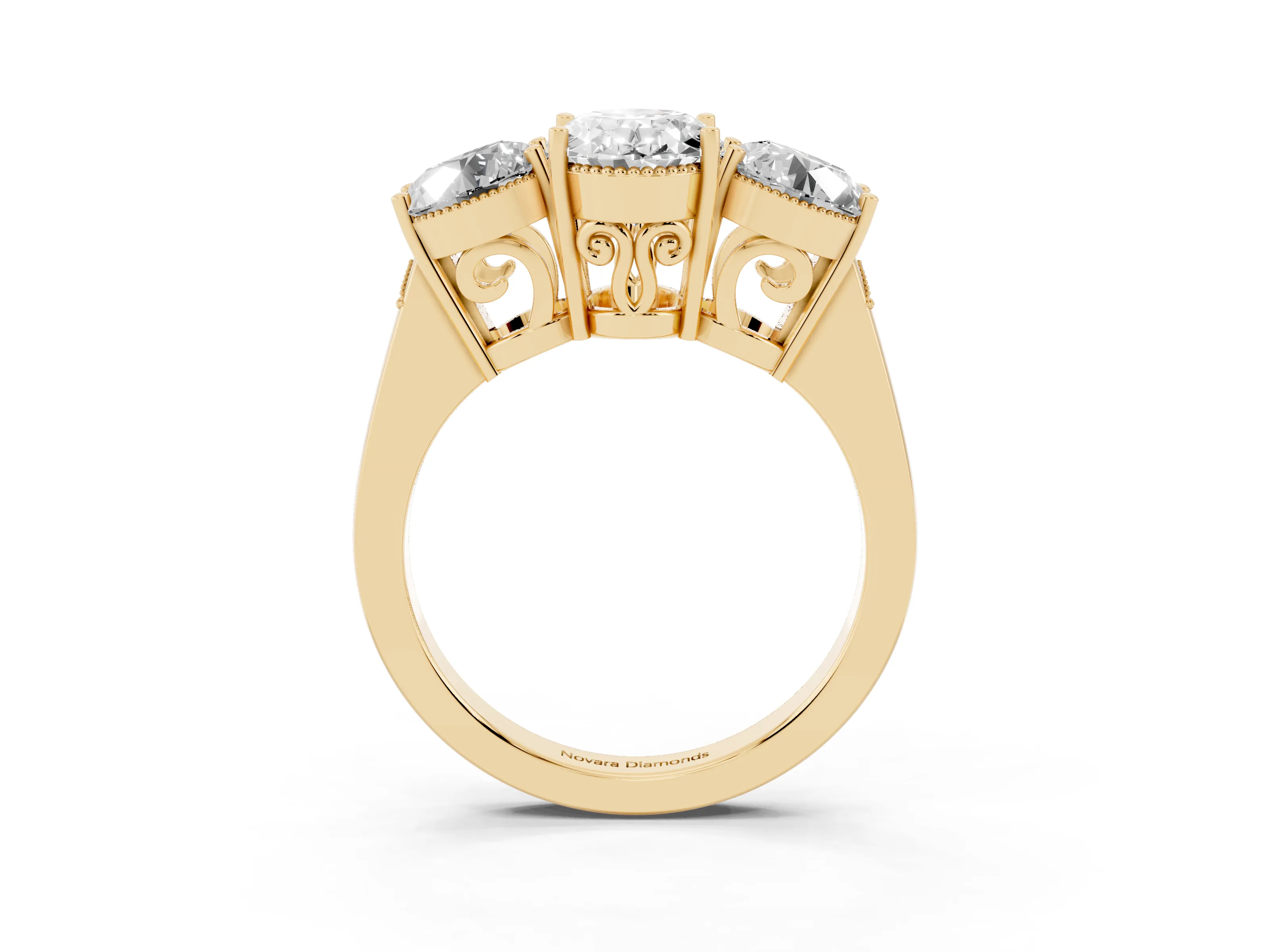Oval Cut Diamond Three-Stone Engagement Ring Set in Yellow gold with Polished Band