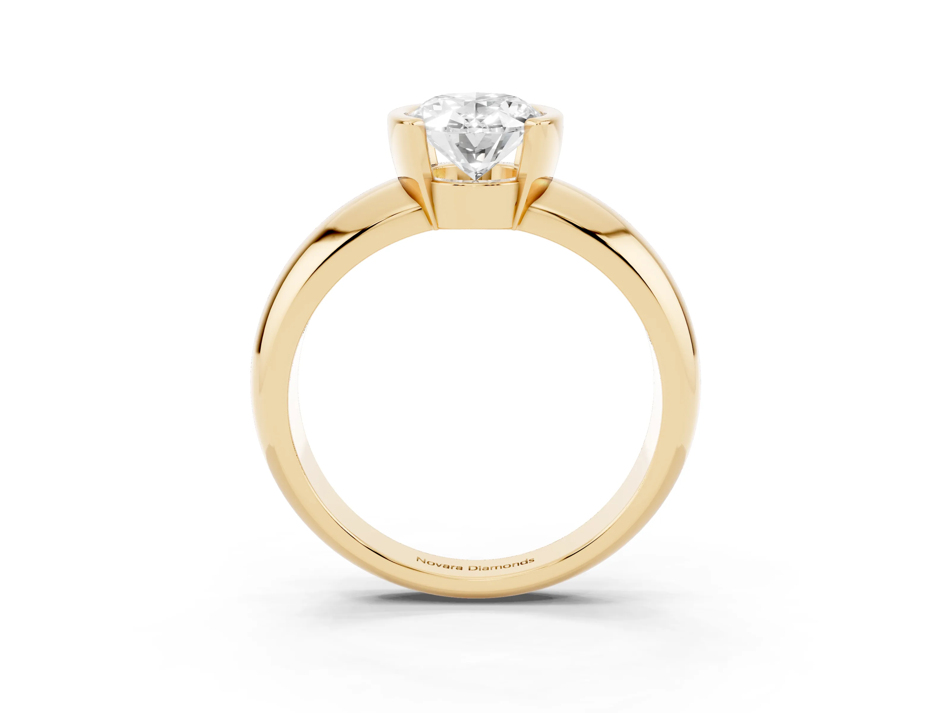 Oval Cut Diamond Solitaire Tension Set Ring Set in Yellow gold with Wide Band