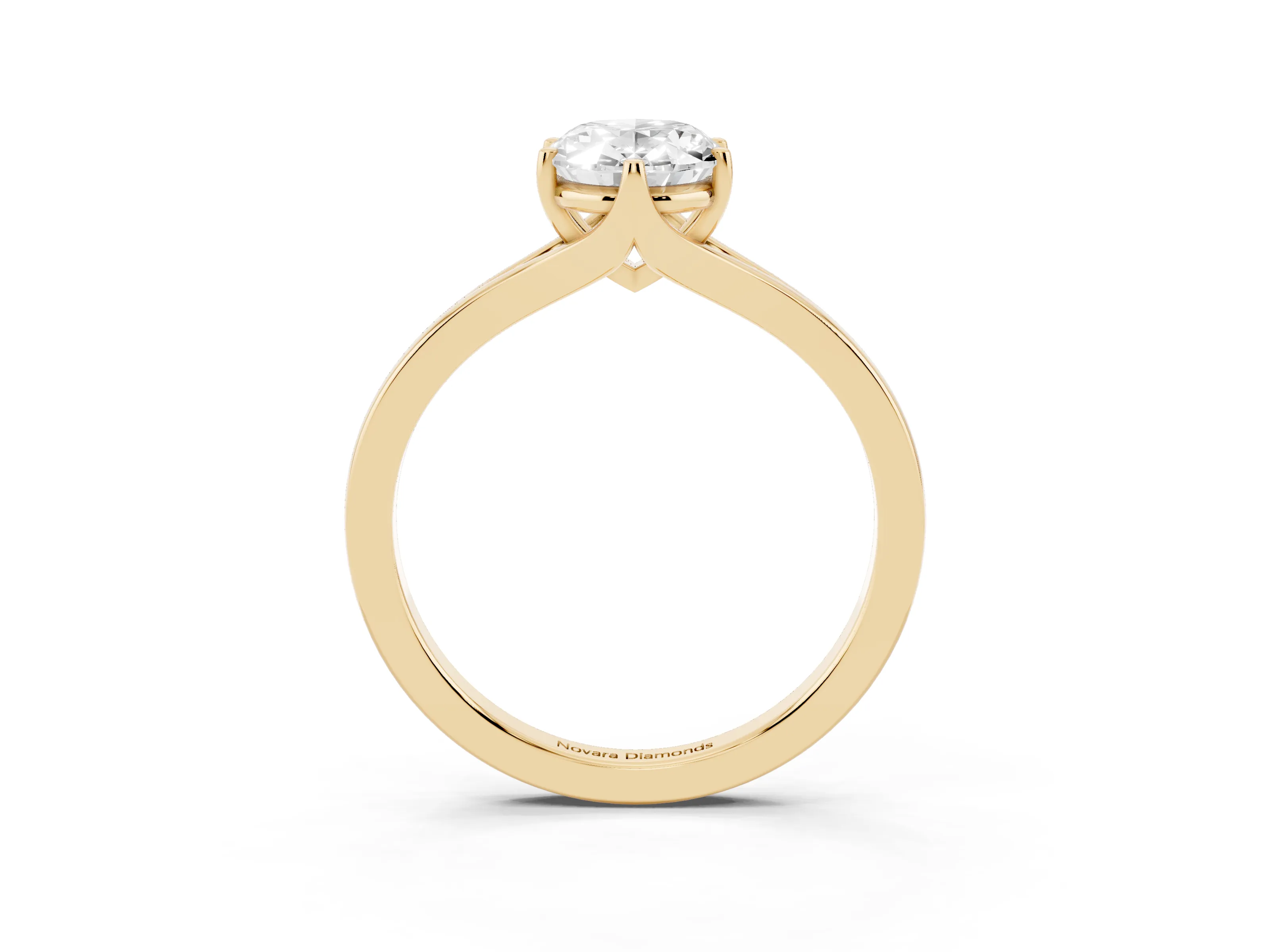 Oval Cut Diamond Solitaire Ring Set in Yellow gold with Polished Tapered Band and Prong Setting