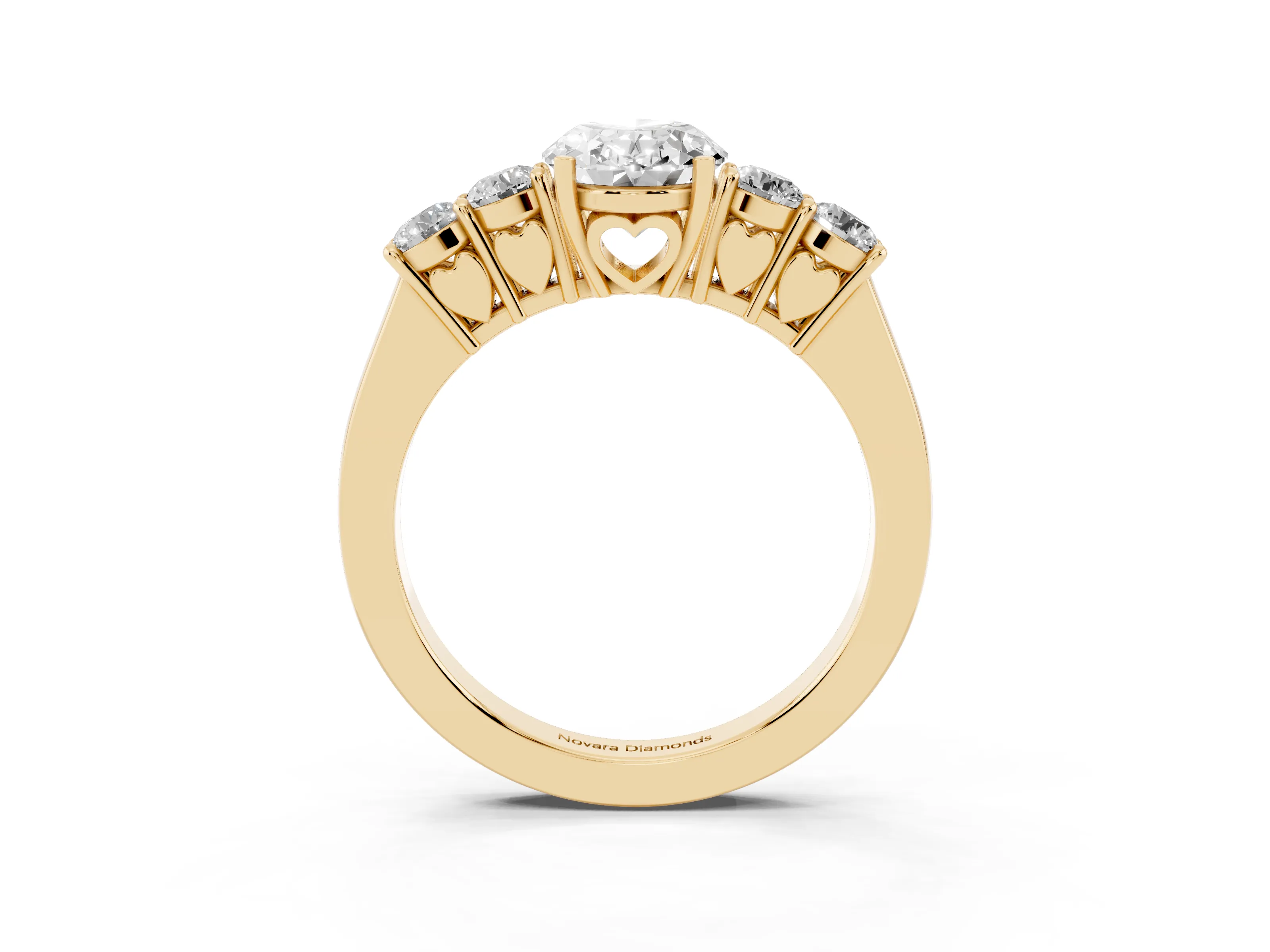 Oval Cut Diamond Five-Stone Prong Set Band Ring Set in Yellow gold with Polished Band