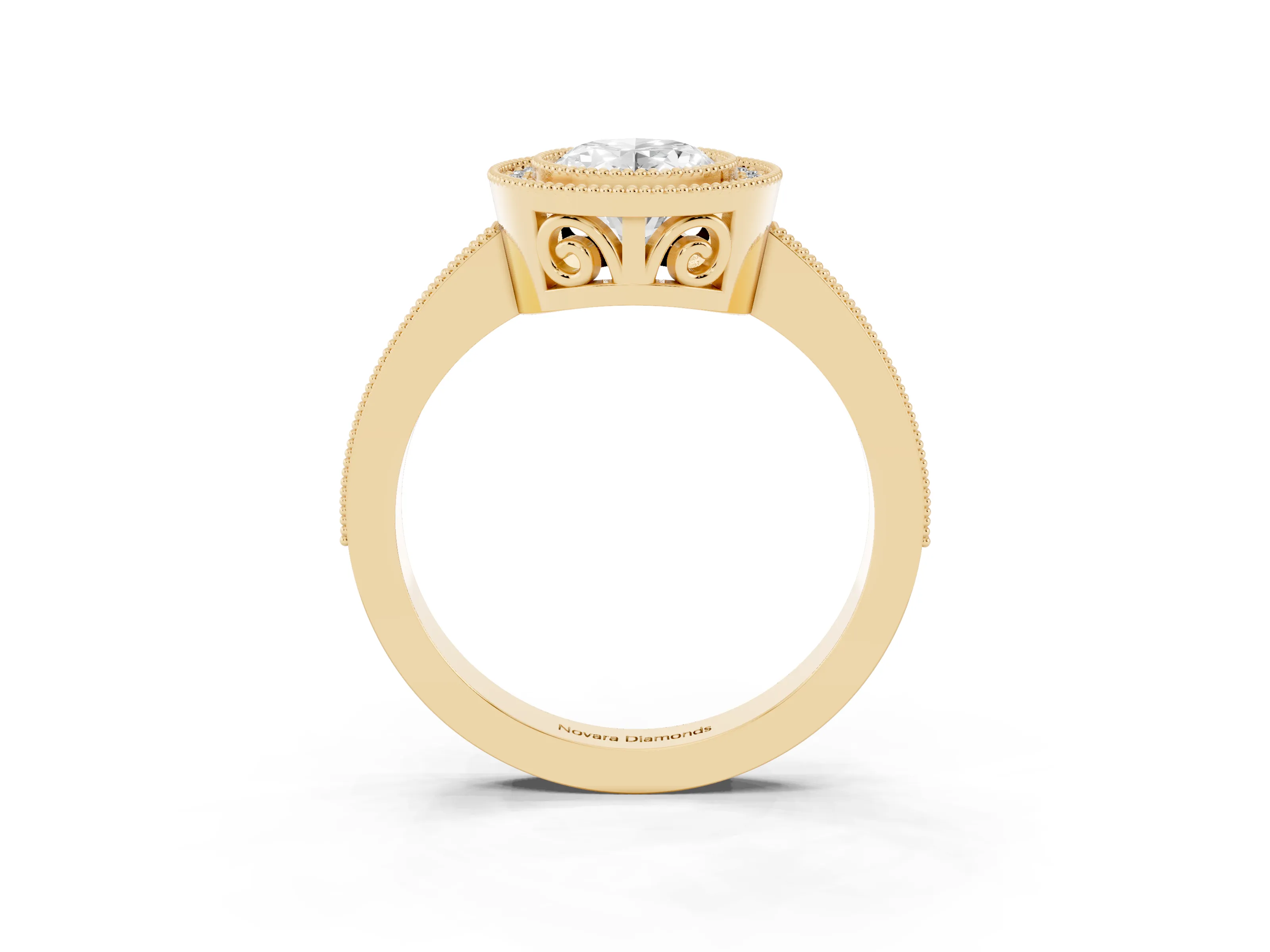 Oval Cut Diamond Round Halo Ring Set in Yellow gold with Pavé Band