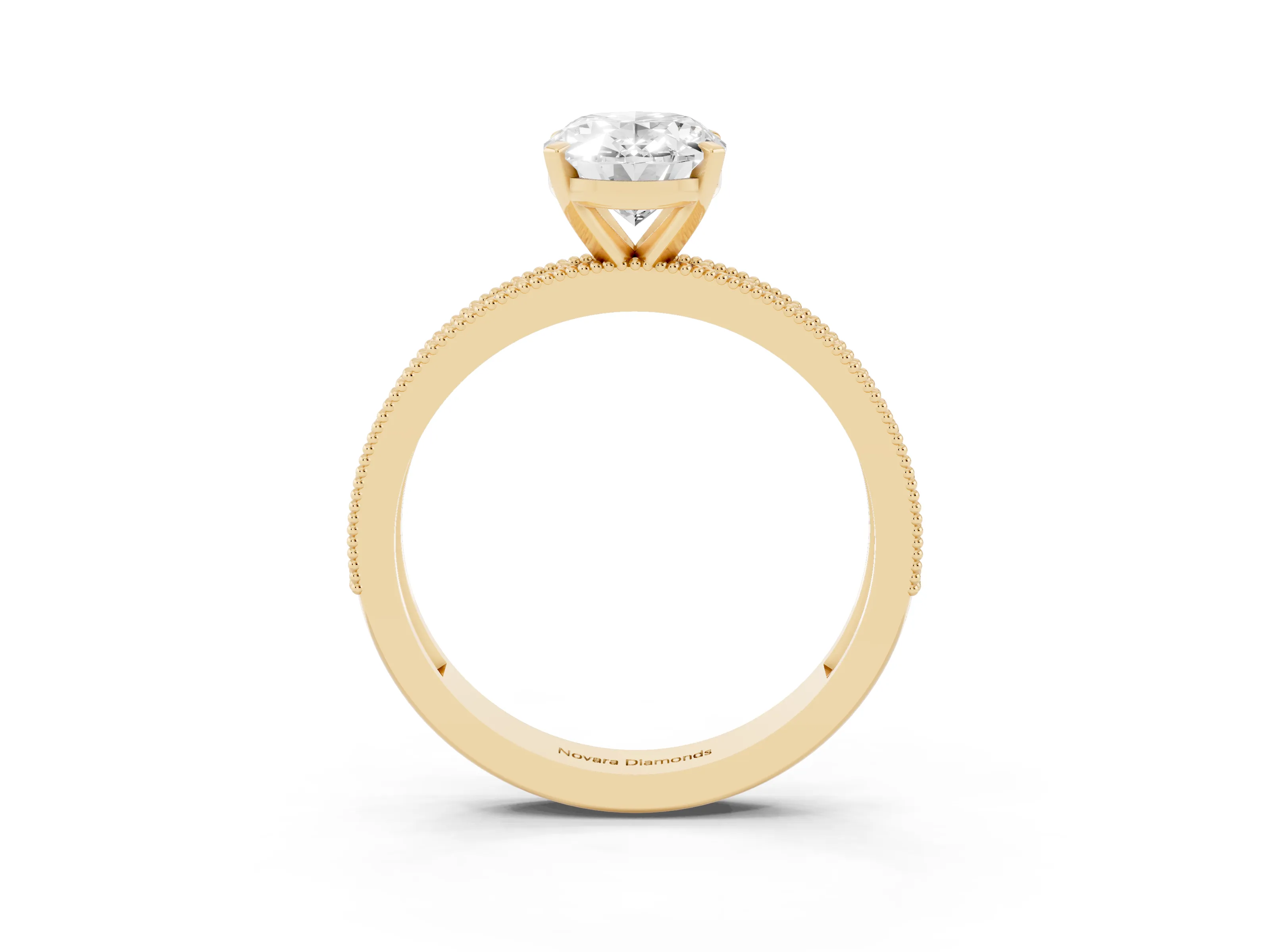 Oval Cut Diamond Milgrain Pavé Engagement Ring Set in Yellow gold with Prong Setting