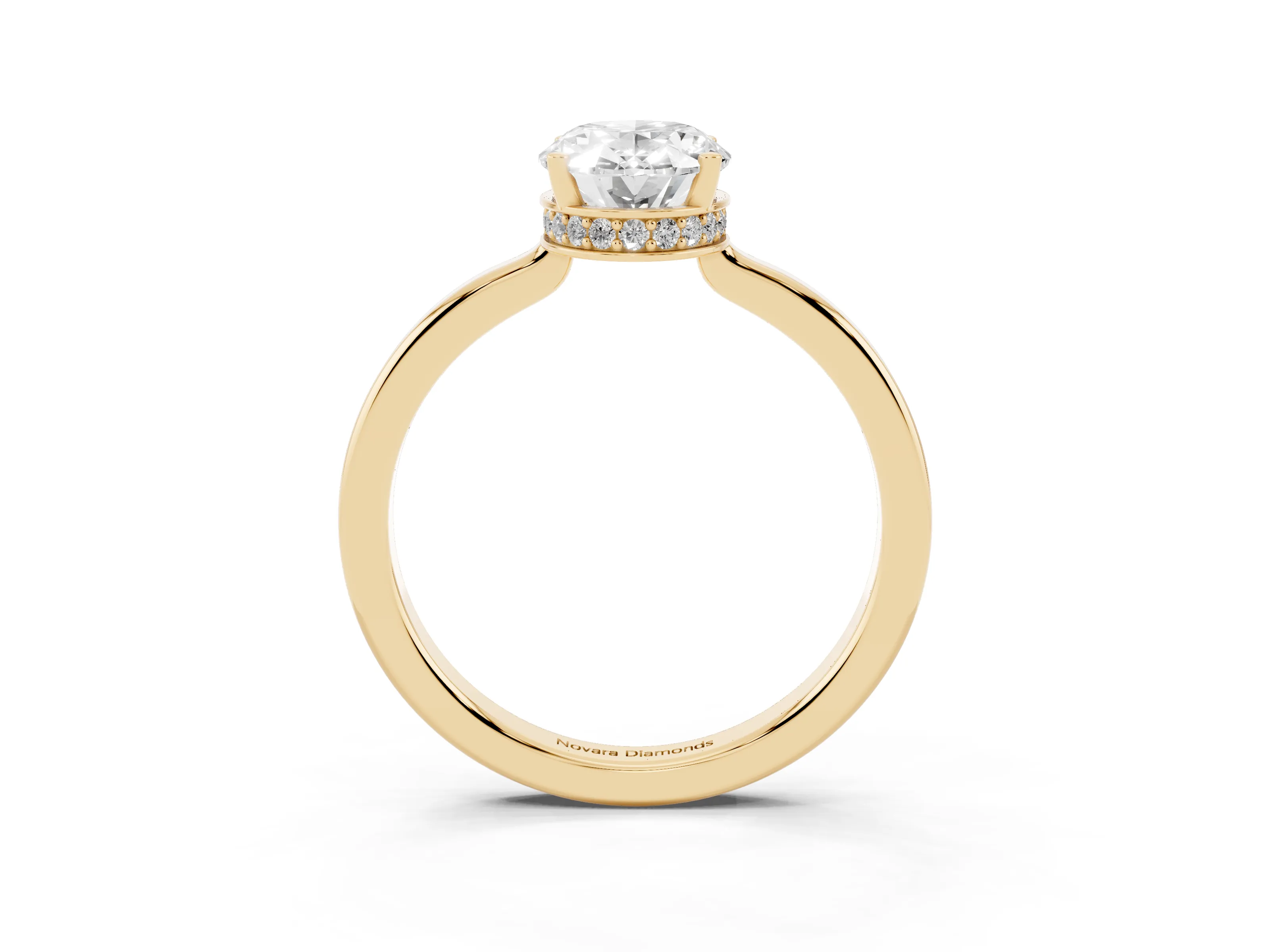 Oval Cut Diamond Solitaire Engagement Ring Set in Yellow gold with Prong Setting on a Plain Band
