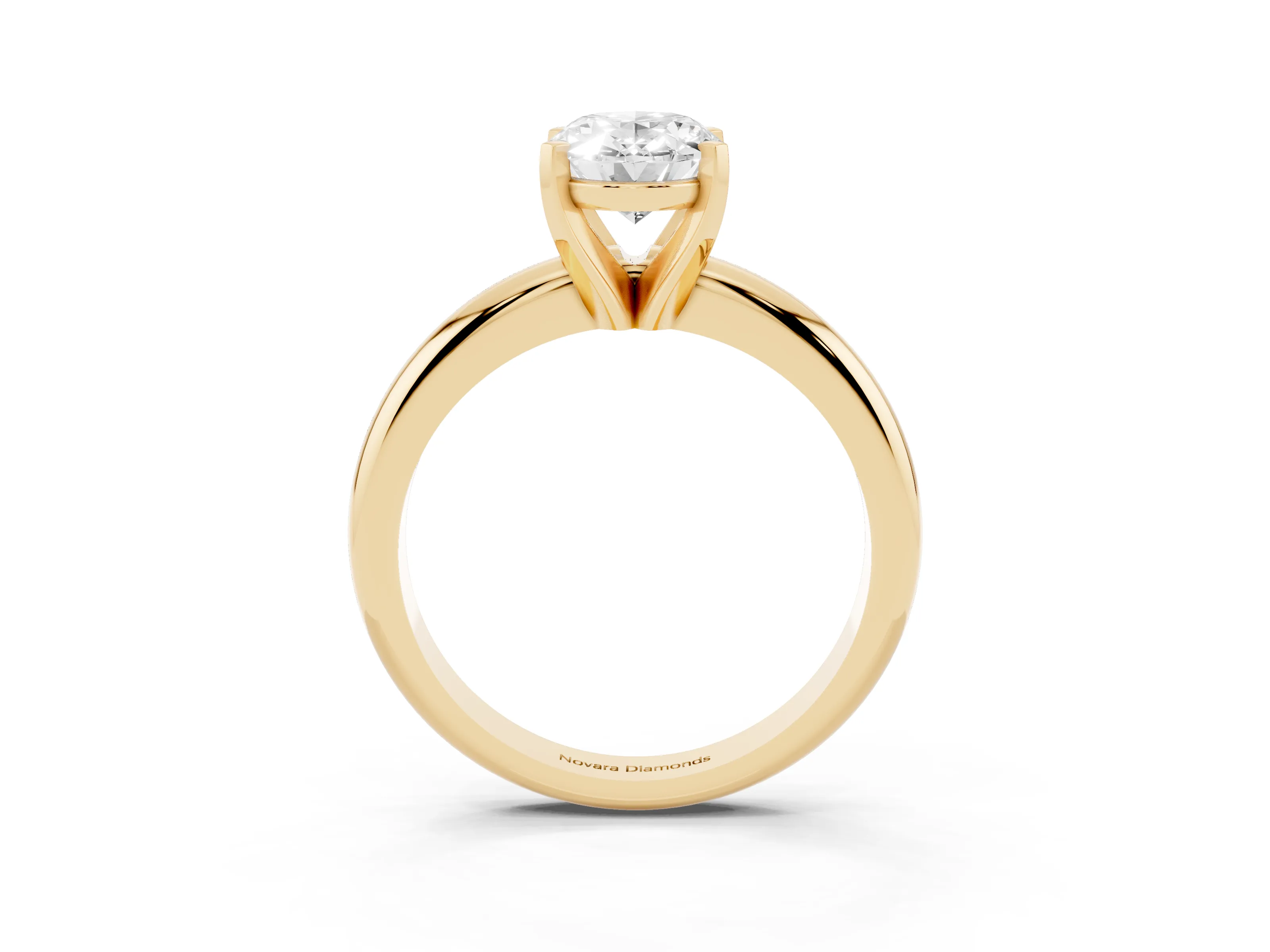 Oval Cut Diamond Solitaire Engagement Ring Set in Yellow gold with Round Band and Prong Setting