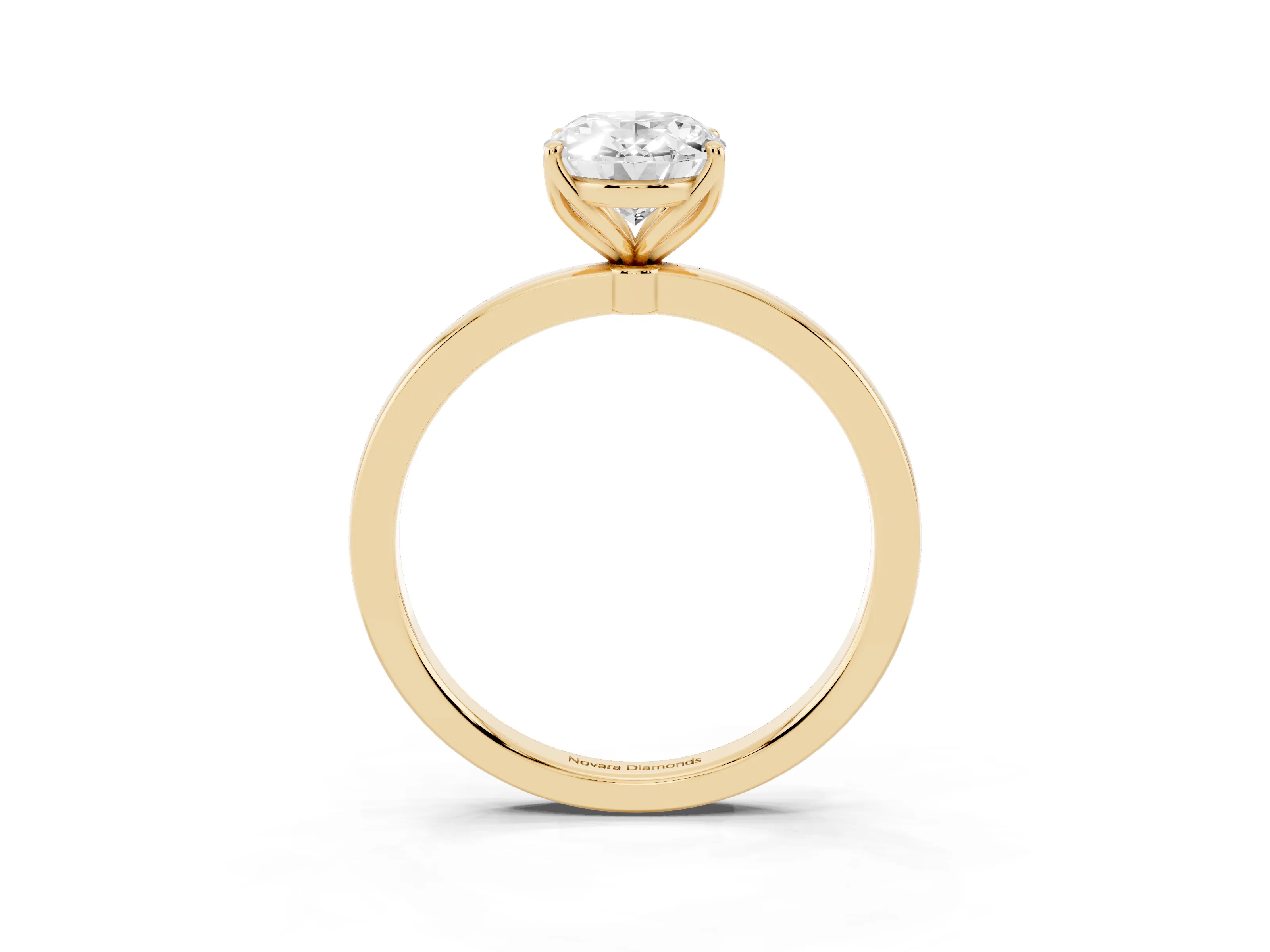 Oval Cut Diamond Solitaire Ring Set in Yellow gold with Prong Setting and Thin Polished Band