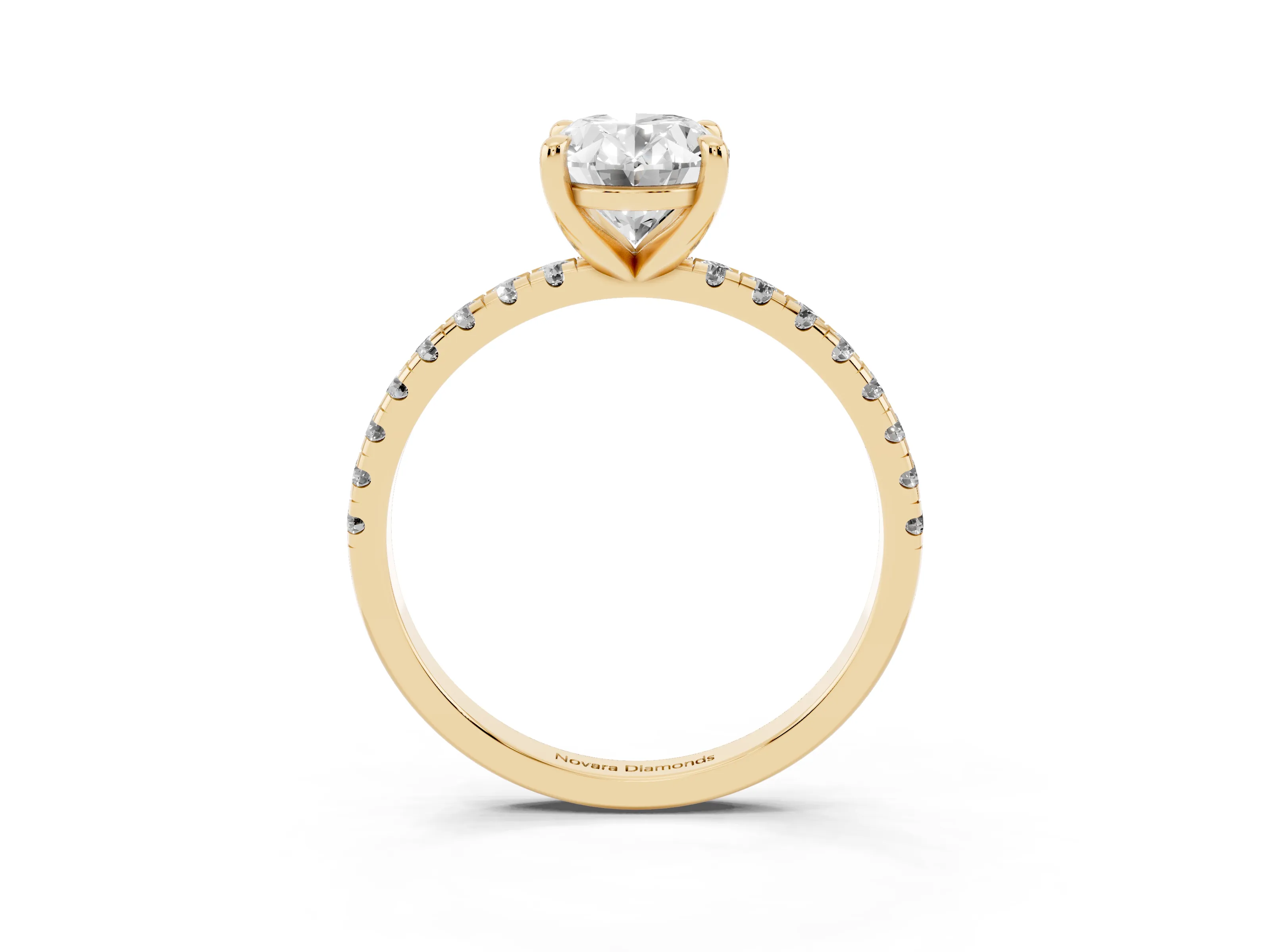 Oval Cut Diamond Brilliant Solitaire Ring Set in Yellow gold with Pavé Band and Prong Setting