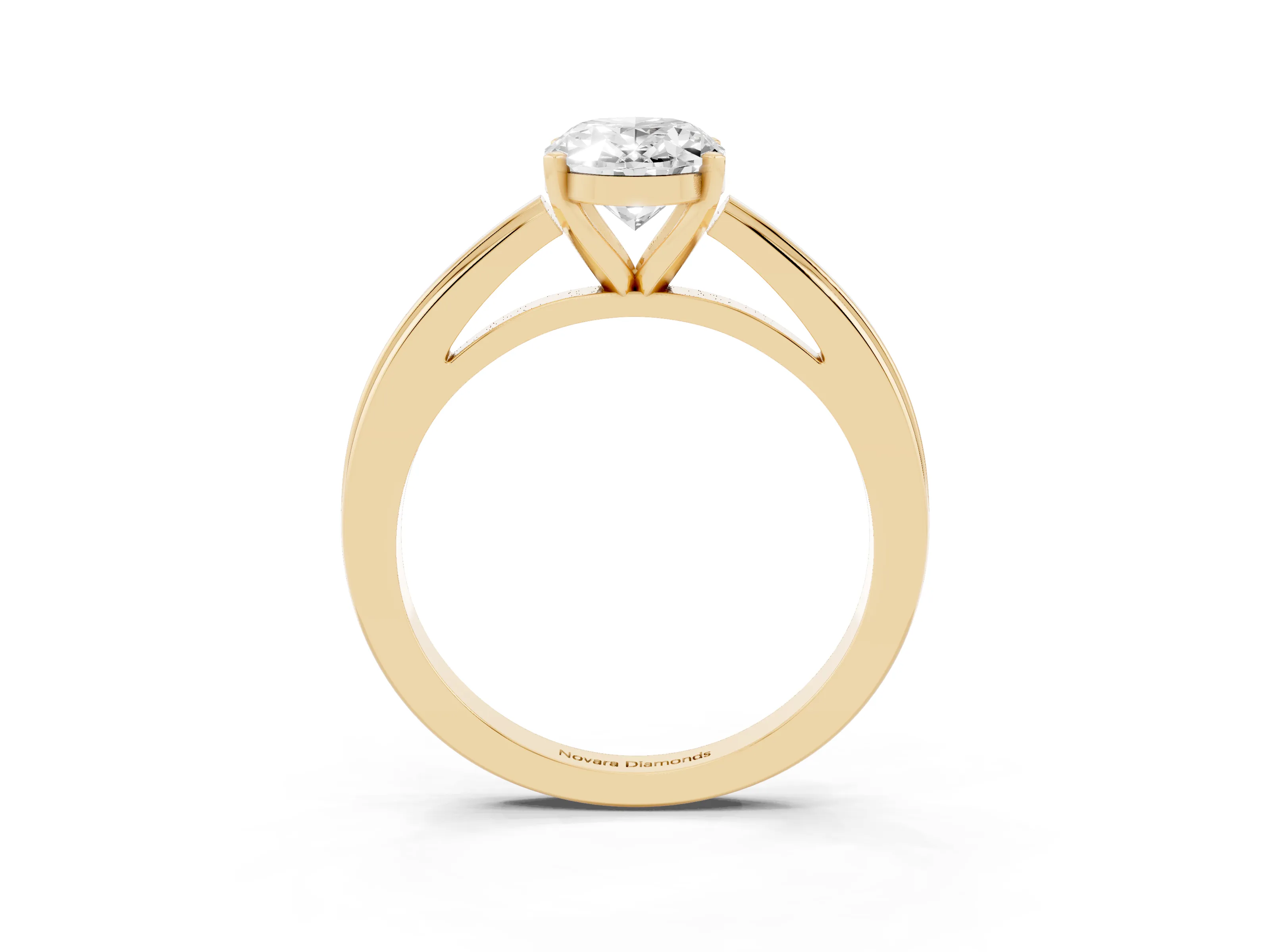 Oval Cut Diamond Solitaire Ring Set in Yellow gold with Prong Setting and Classic Band