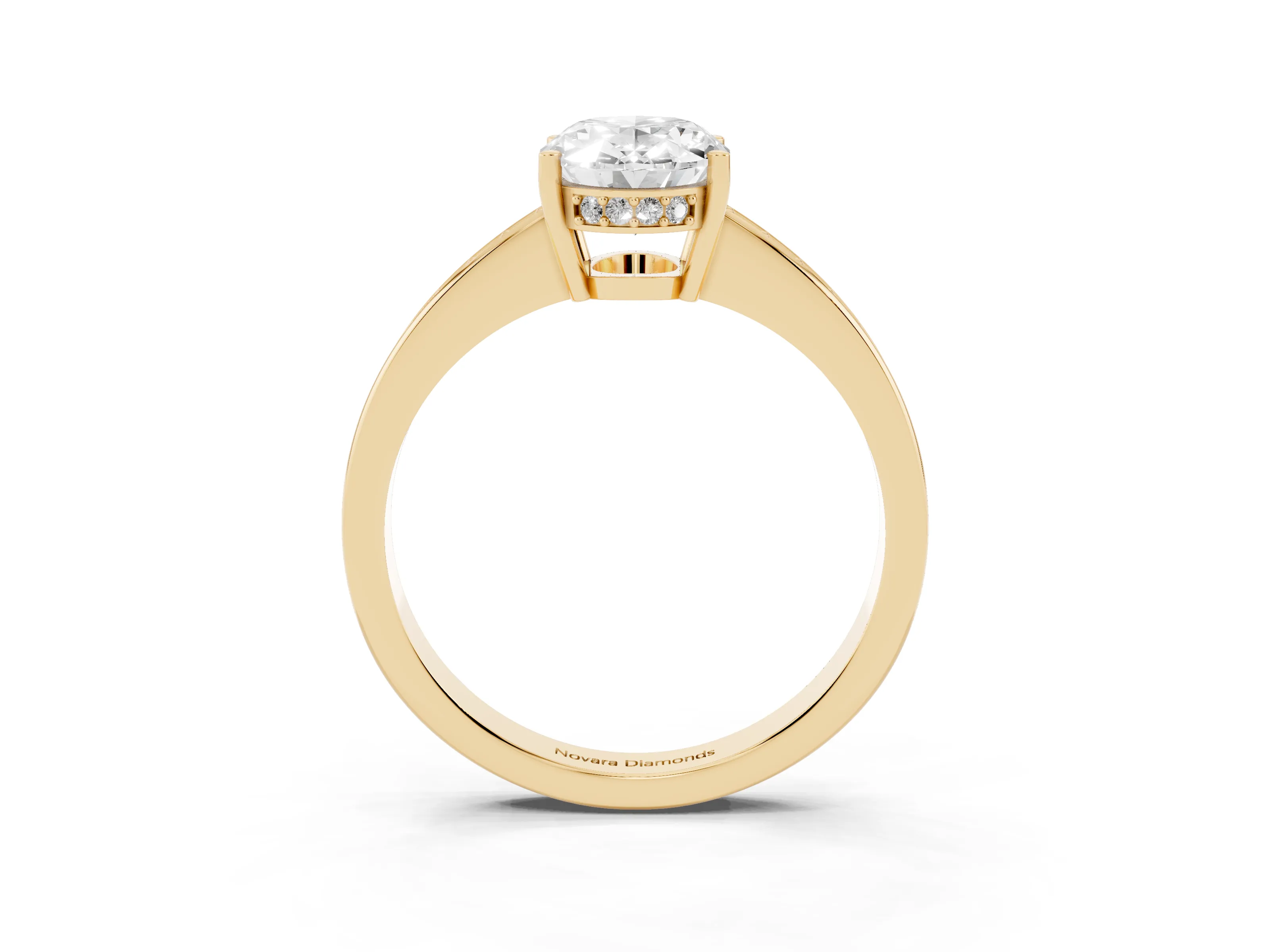 Oval Cut Diamond Pavé Band Prong Set Solitaire Ring Set in Yellow gold