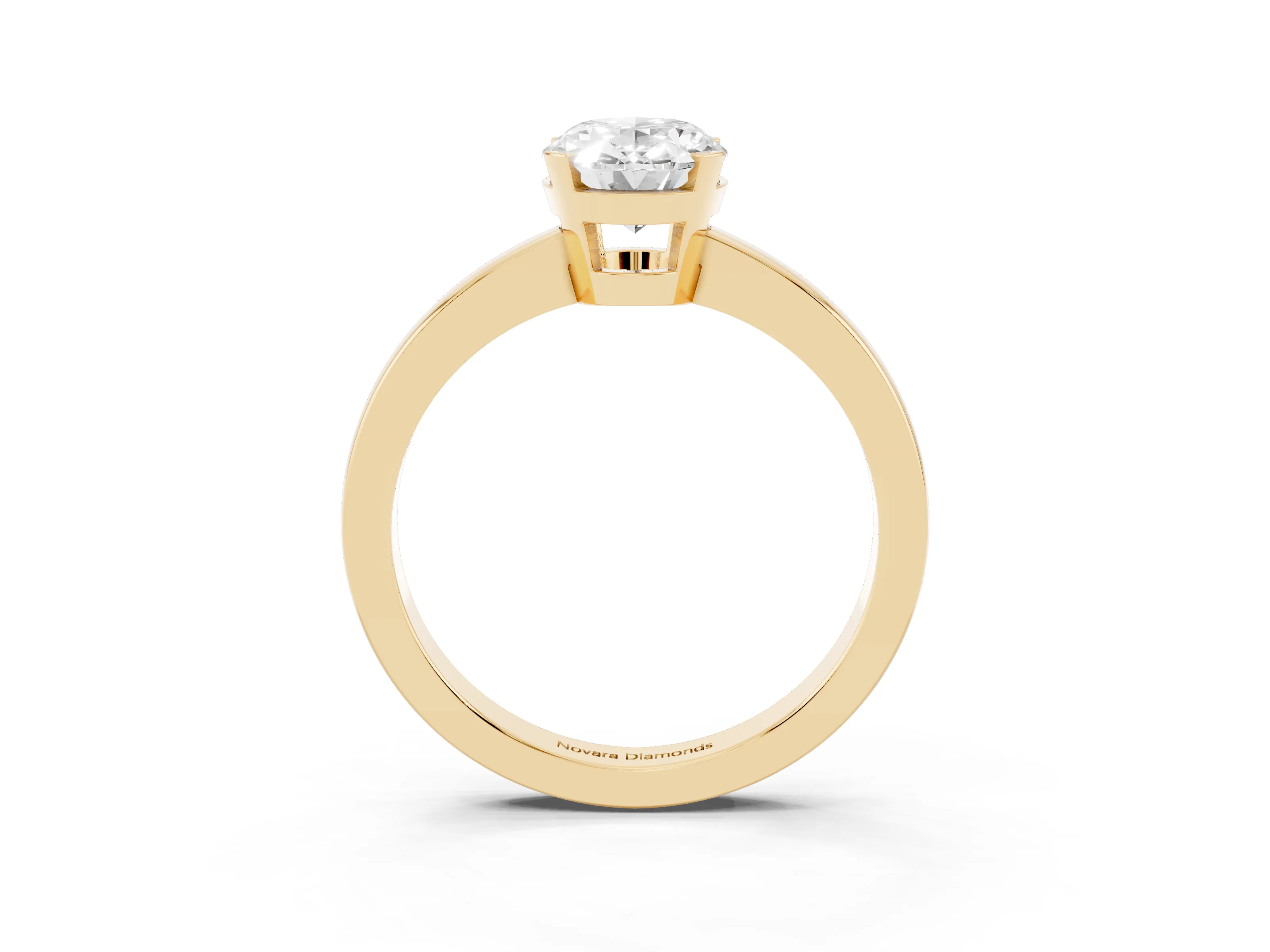 Oval Cut Diamond Solitaire Ring Set in Yellow gold with Prong Head and Smooth Polished Band