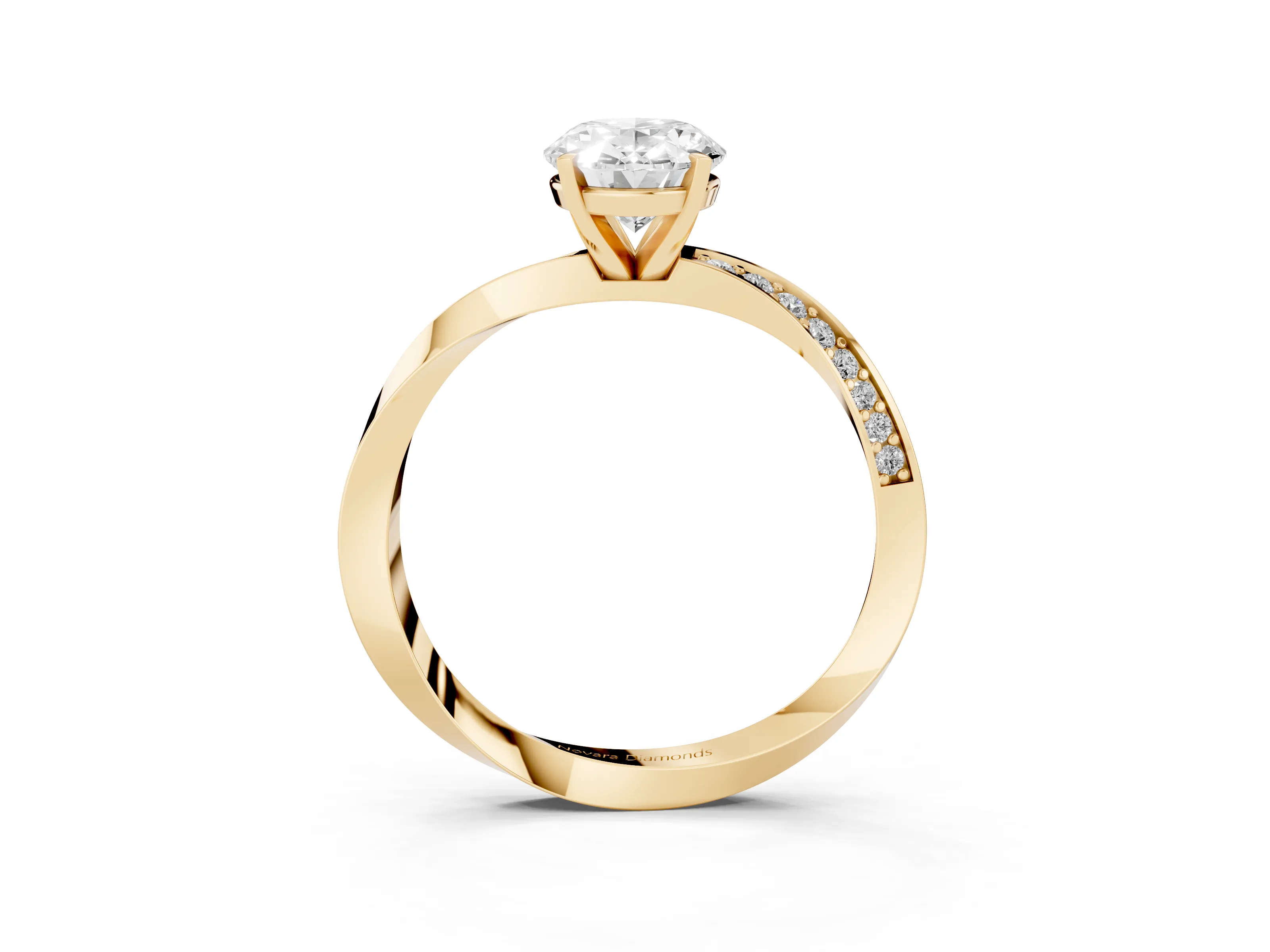 Oval Cut Diamond Engagement Ring Set in Yellow gold with Side Stone Accents and Prong Setting