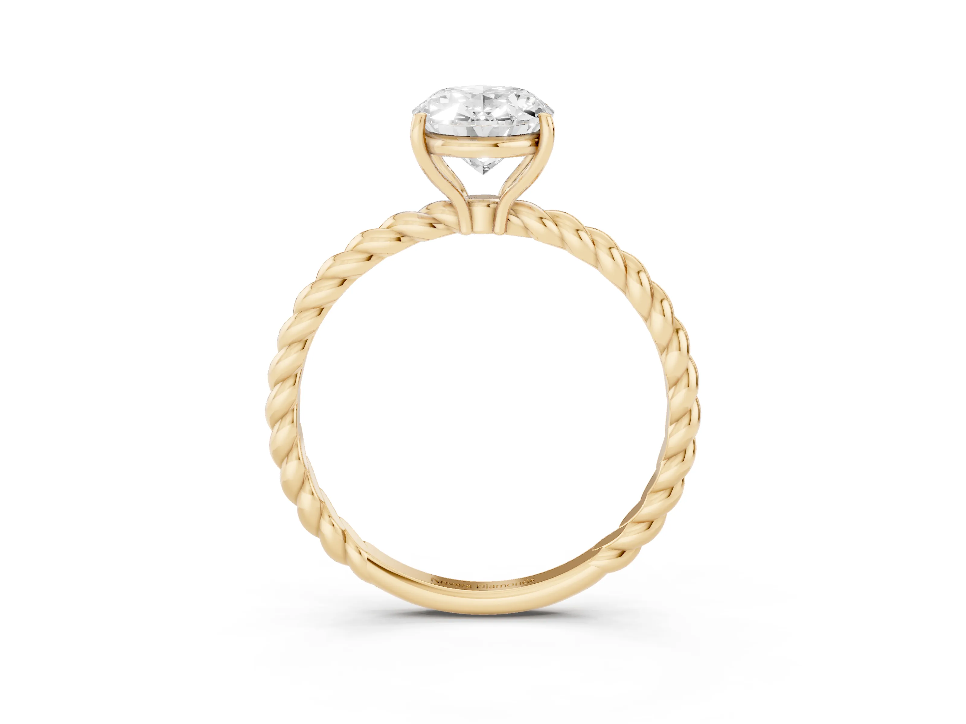 Oval Cut Diamond Solitaire Twisted Band Ring Set in Yellow gold with Prong Solitaire Setting