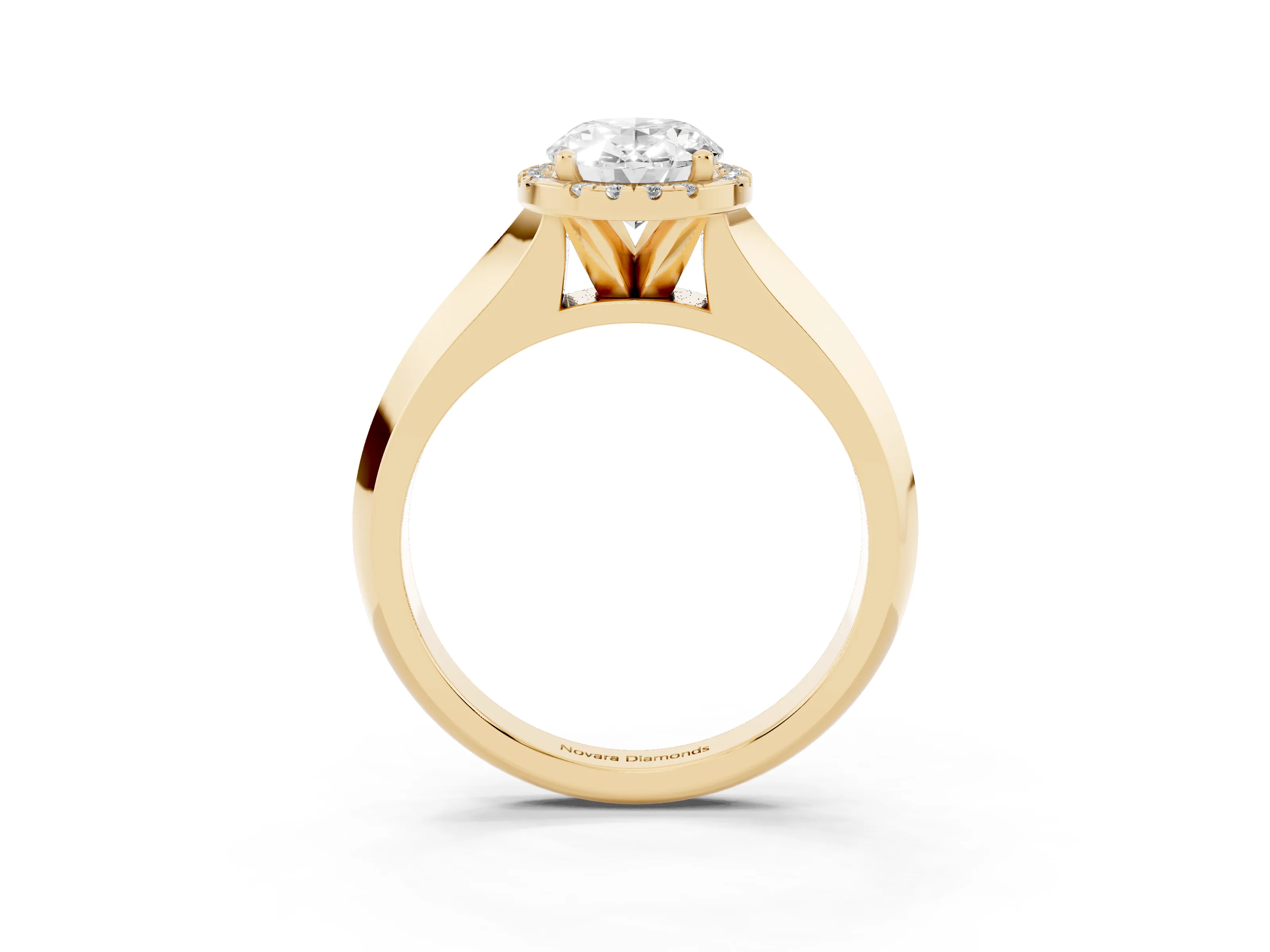Oval Cut Diamond Halo Ring Set in Yellow gold with Cathedral Band and Prong Setting