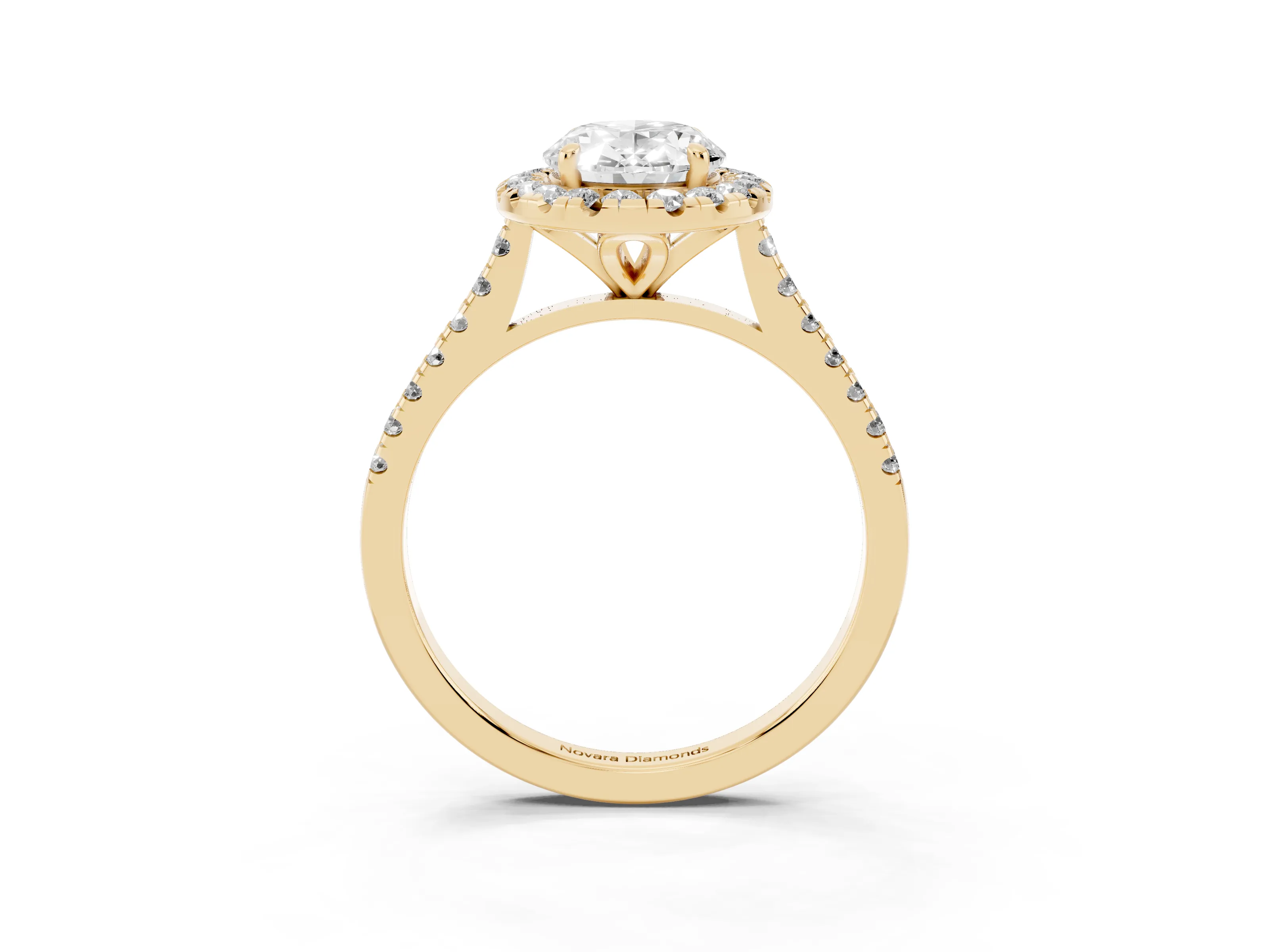 Oval Cut Diamond Cushion Halo Ring Set in Yellow gold with Pavé Band