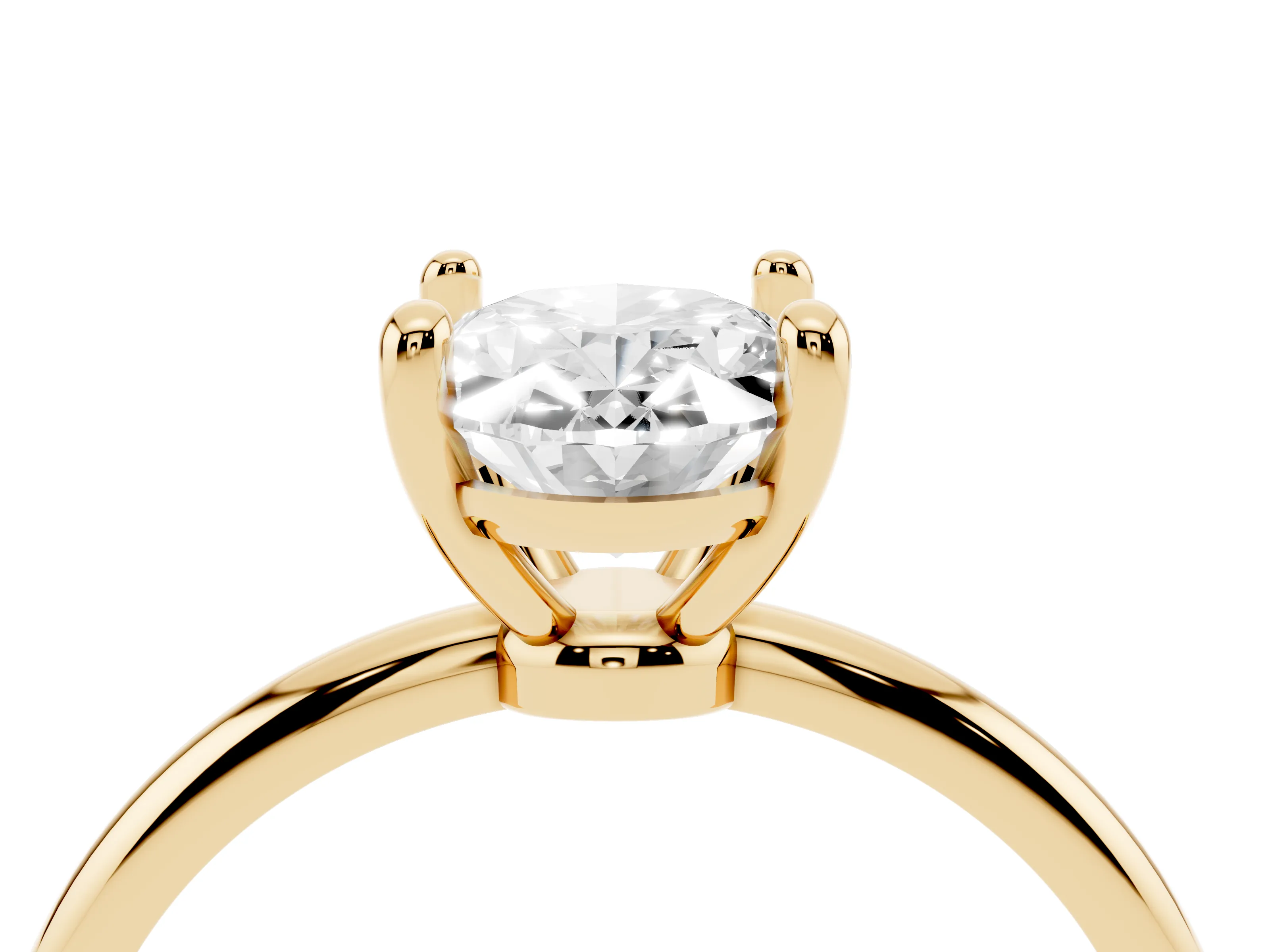 Oval Cut Diamond Solitaire Ring Set in Yellow gold with Secure Prong Setting on a Classic Band