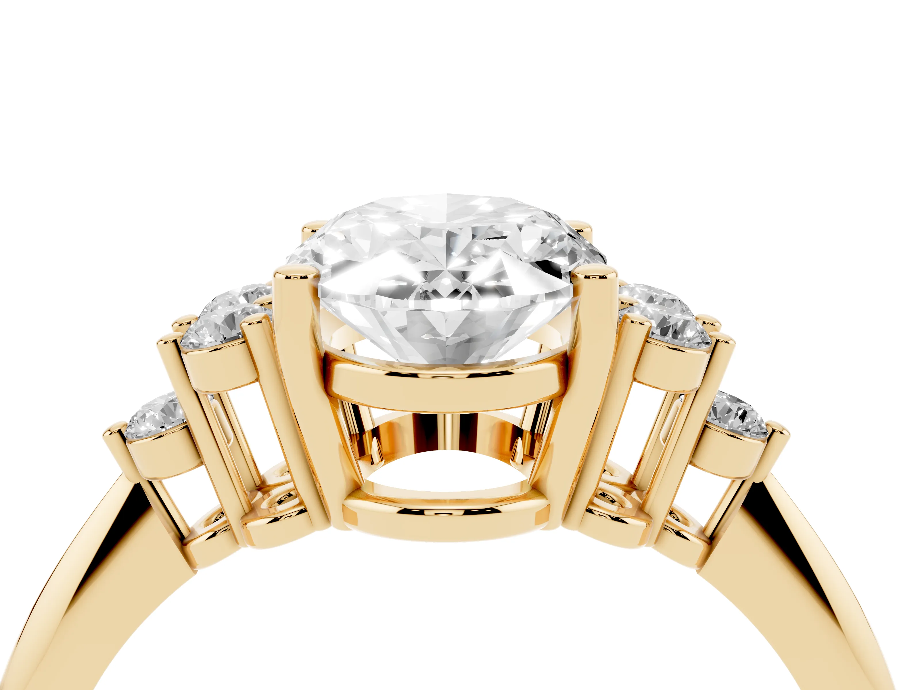 Oval Cut Diamond Cluster Ring Set in Yellow gold with Plain Band and Prong Setting
