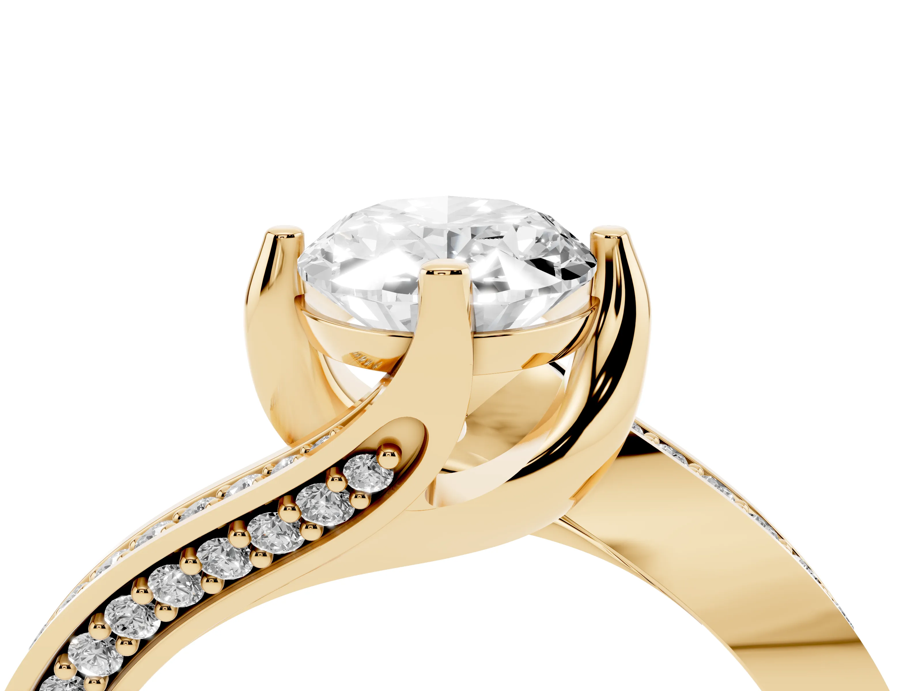 Oval Cut Diamond Solitaire Ring Set in Yellow gold with Intertwined Pavé Twist Band