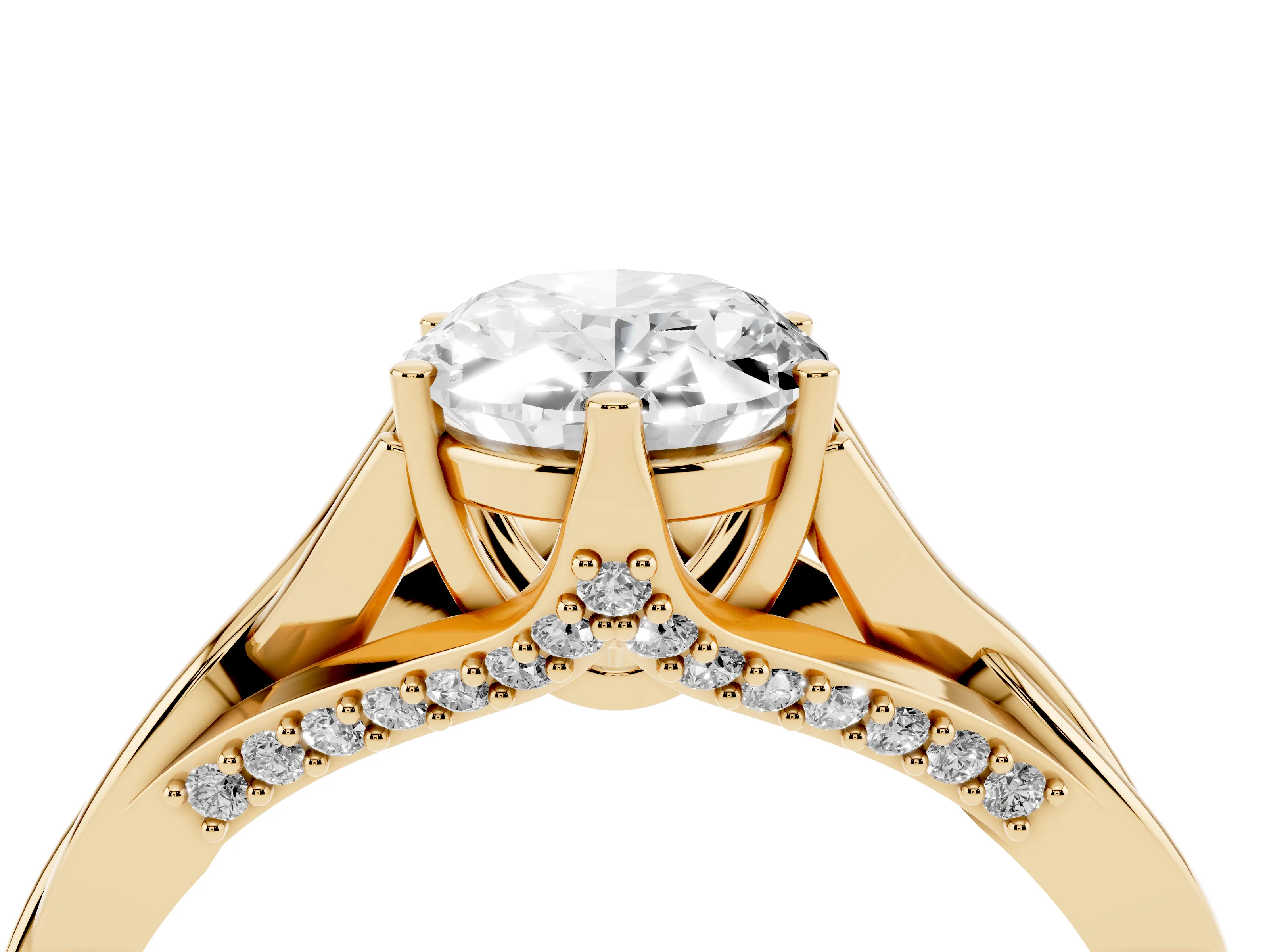 Oval Cut Diamond Intertwined Twist Band Solitaire Ring Set in Yellow gold with Prong Setting