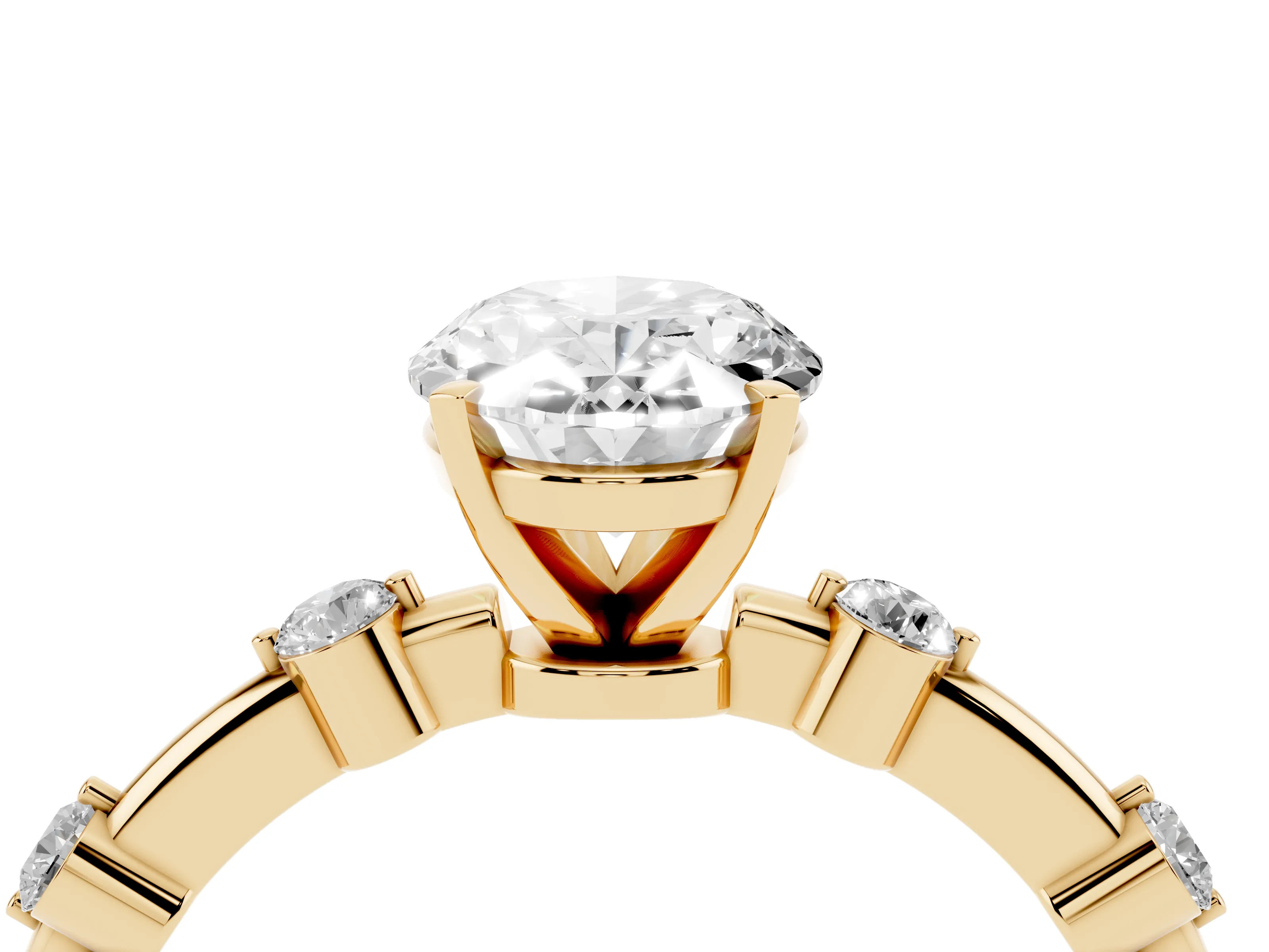 Oval Cut Diamond Solitaire Ring Set in Yellow gold with Bezel Set Side Stones and Prong Setting