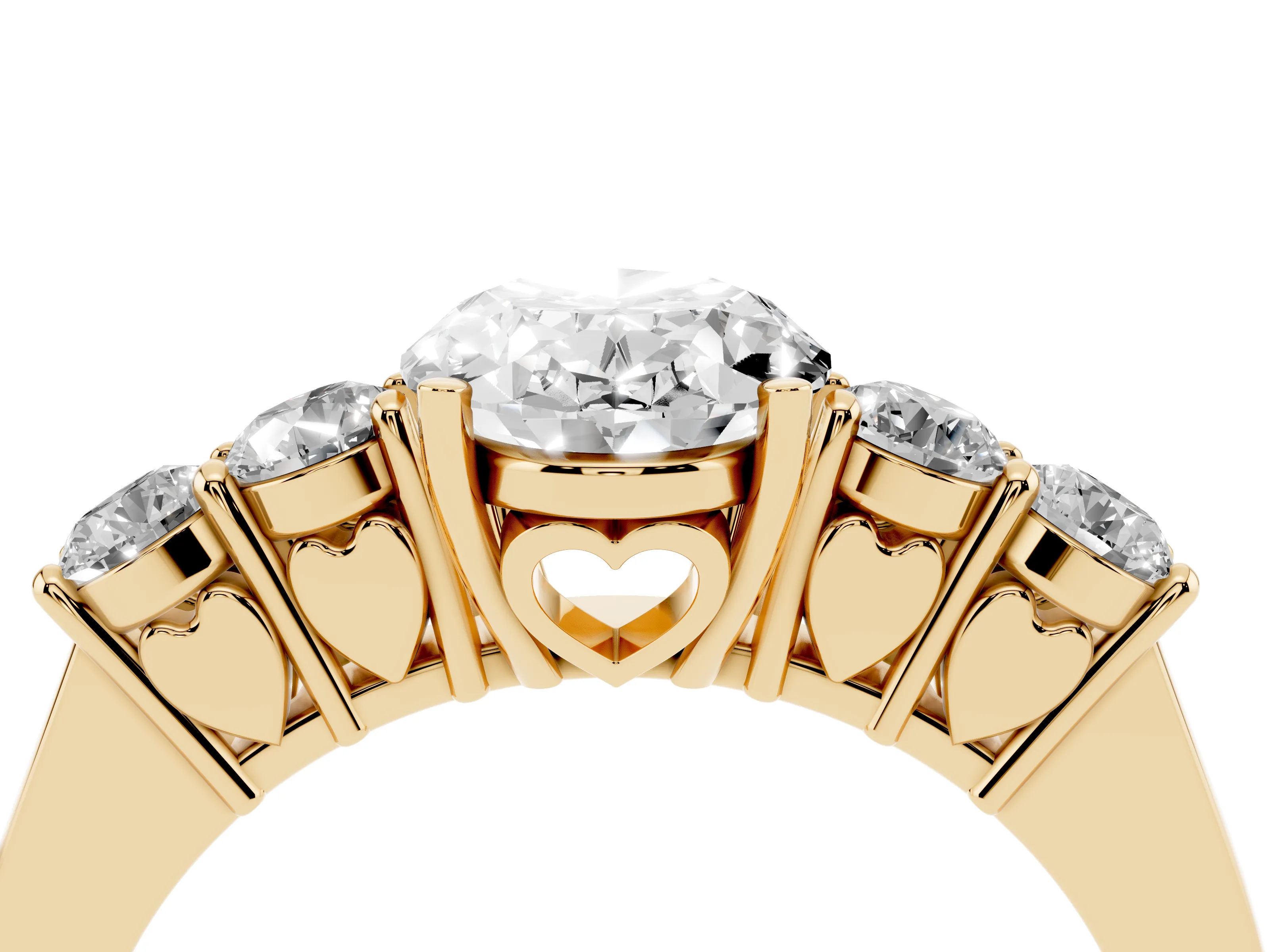 Oval Cut Diamond Five-Stone Prong Set Band Ring Set in Yellow gold with Polished Band