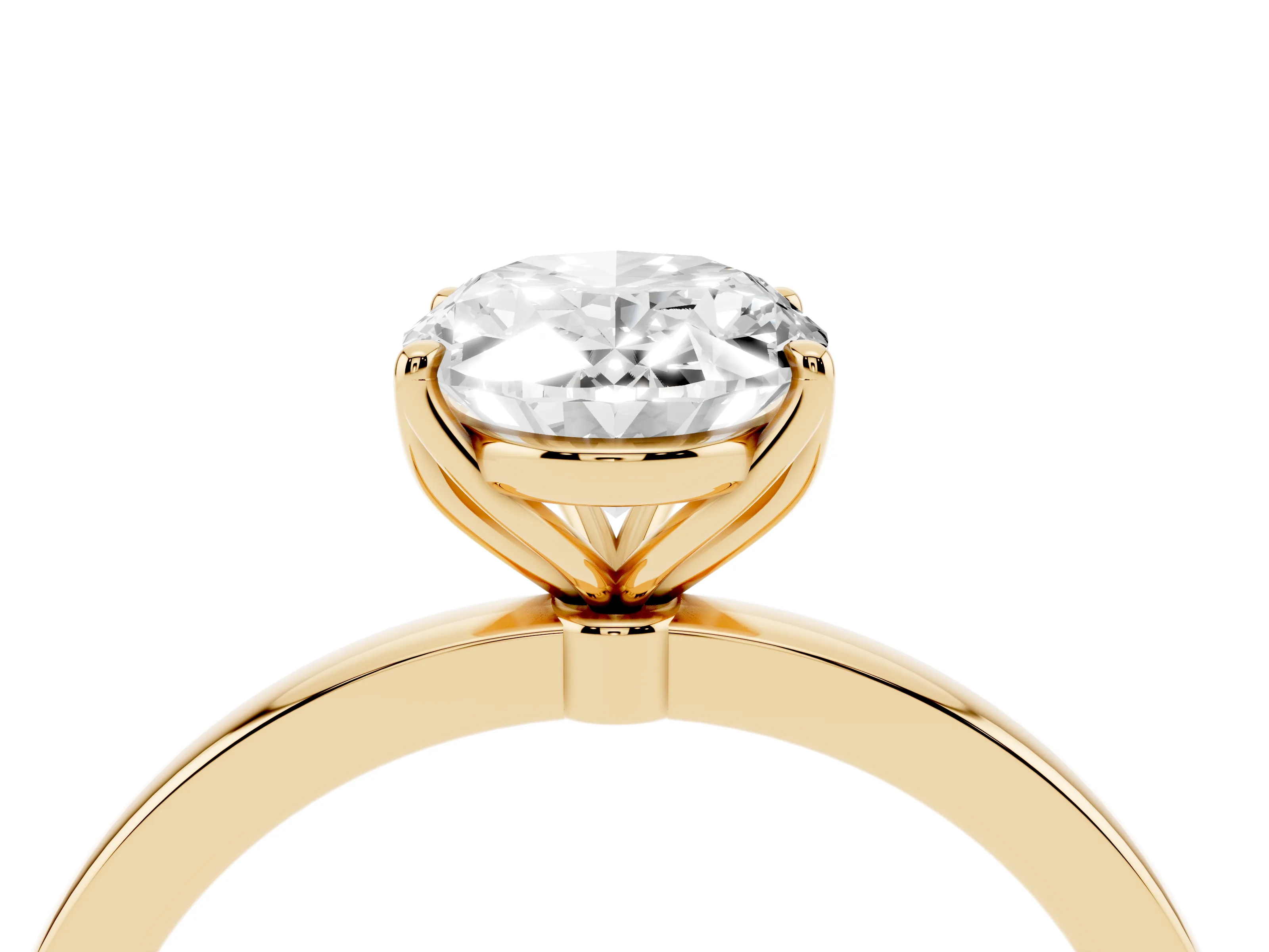 Oval Cut Diamond Solitaire Ring Set in Yellow gold with Prong Setting and Thin Polished Band
