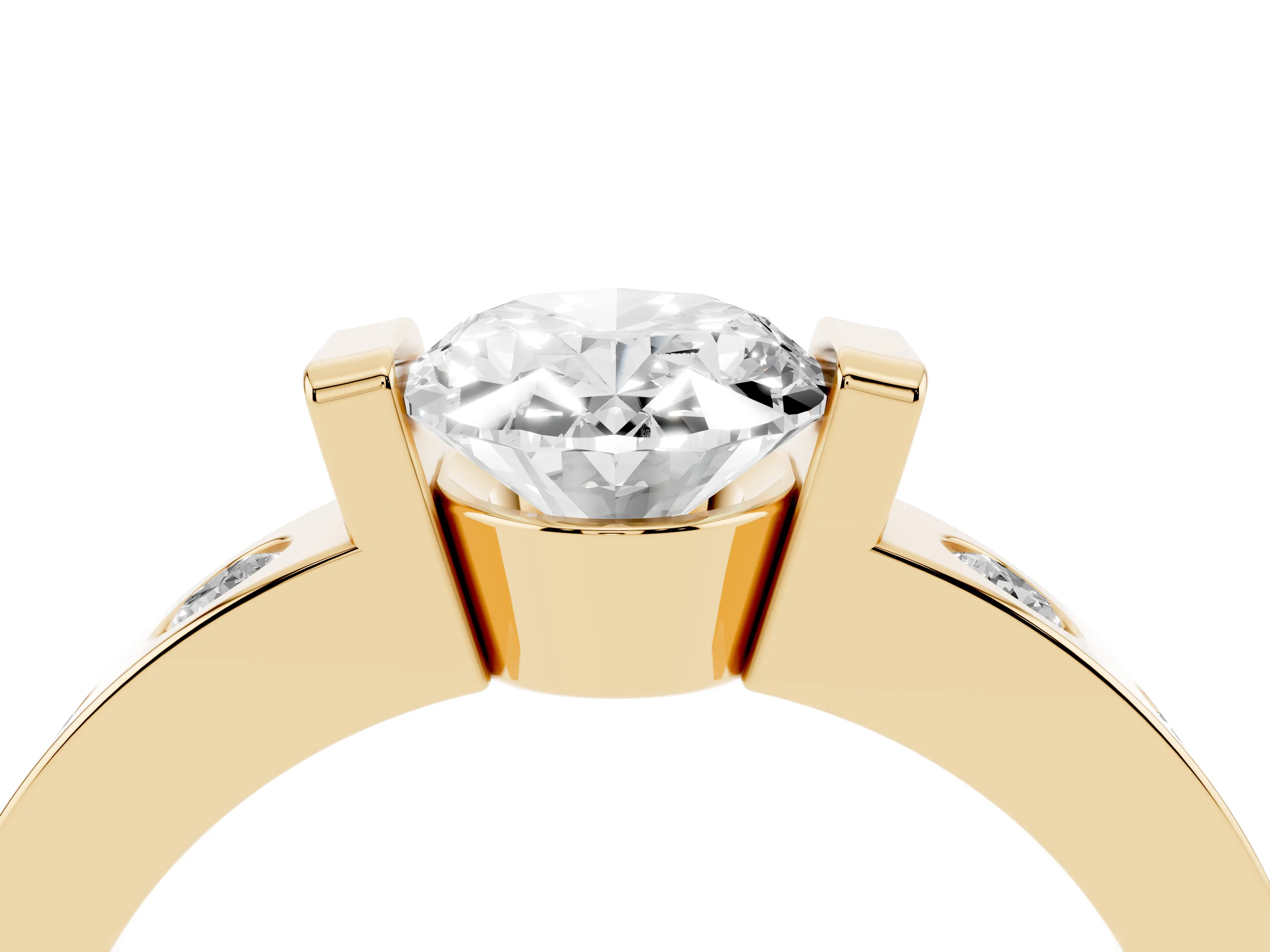 Oval Cut Diamond Channel-Set Band Ring Set in Yellow gold with Bezel Prong Setting