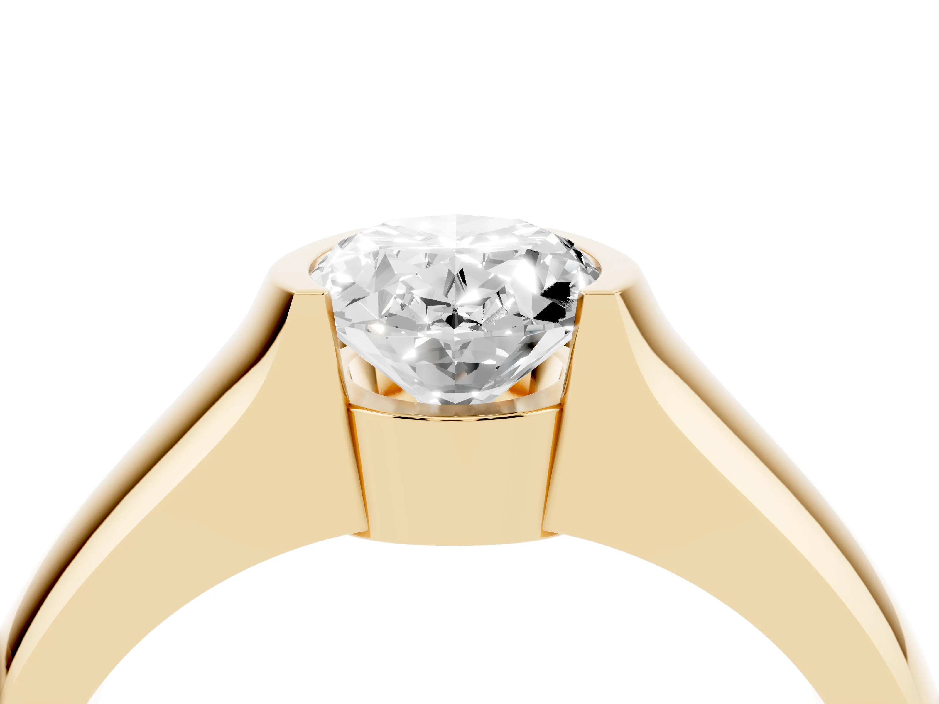 Oval Cut Diamond Bezel Solitaire Ring Set in Yellow gold with Wide Band