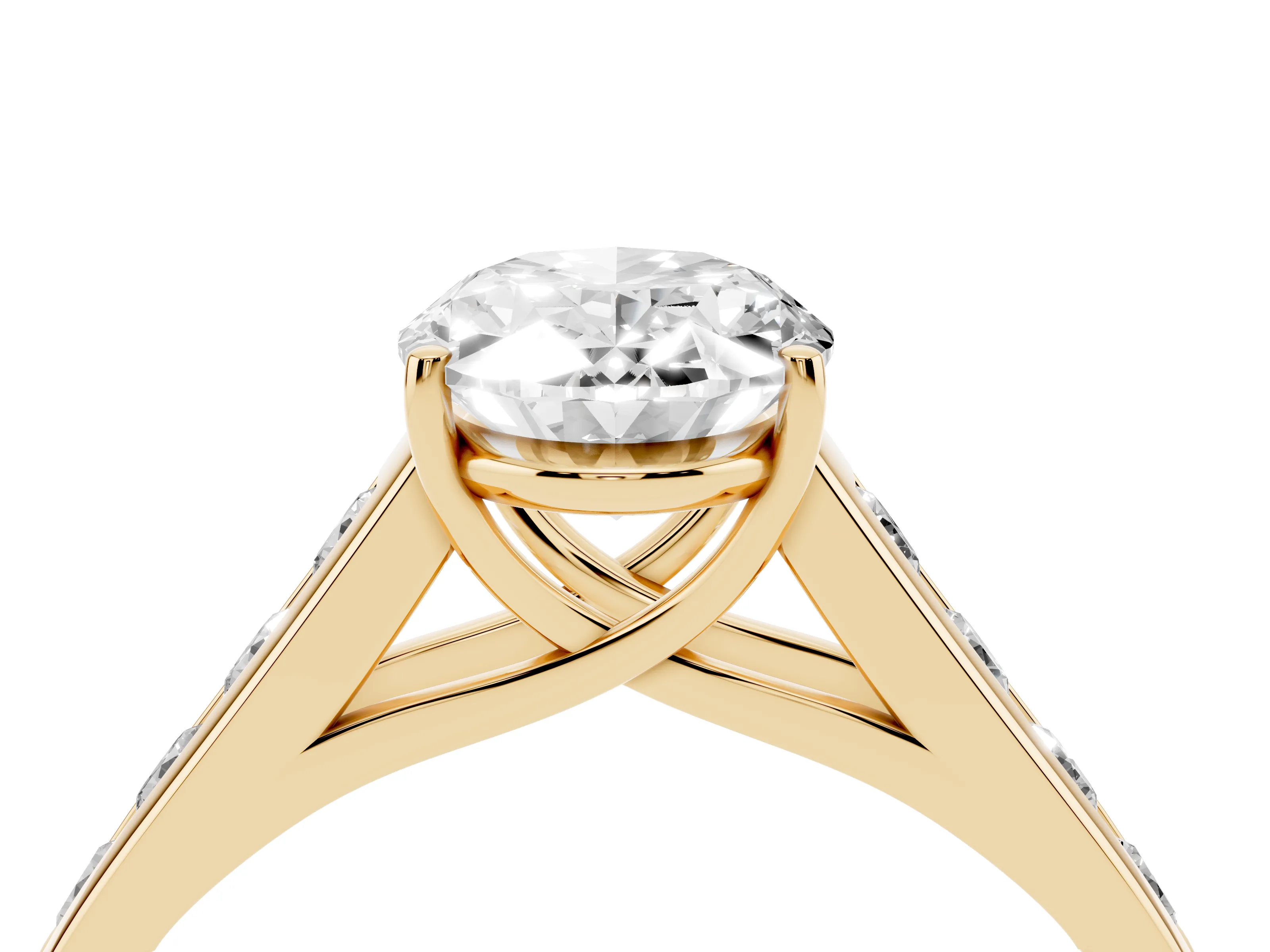 Oval Cut Diamond Solitaire Channel-Set Engagement Ring Set in Yellow gold with Prong Setting